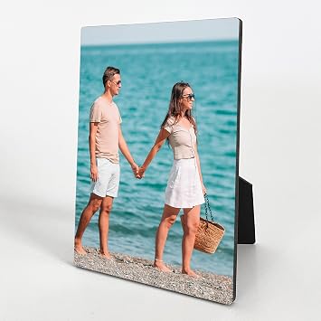 HB Art Design Custom Photo Print Photo Panel Print with Easel for Desktop Upload your Photo Tabletop Rectangle Shape Frame Personalized Photo Print Picture Custom Gift for Mom Dad Large 8x10 inches