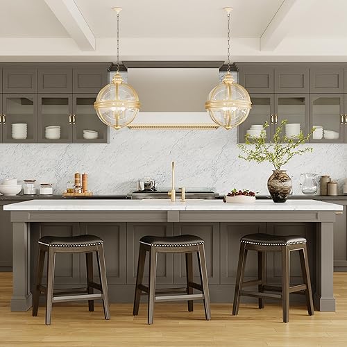 Miniatura 60 de DTY Indoor Living Durango - Taburete de cuero regenerado, taburete de mostrador de 24 pulgadas, acabado espresso, asiento de cuero negro Acabado