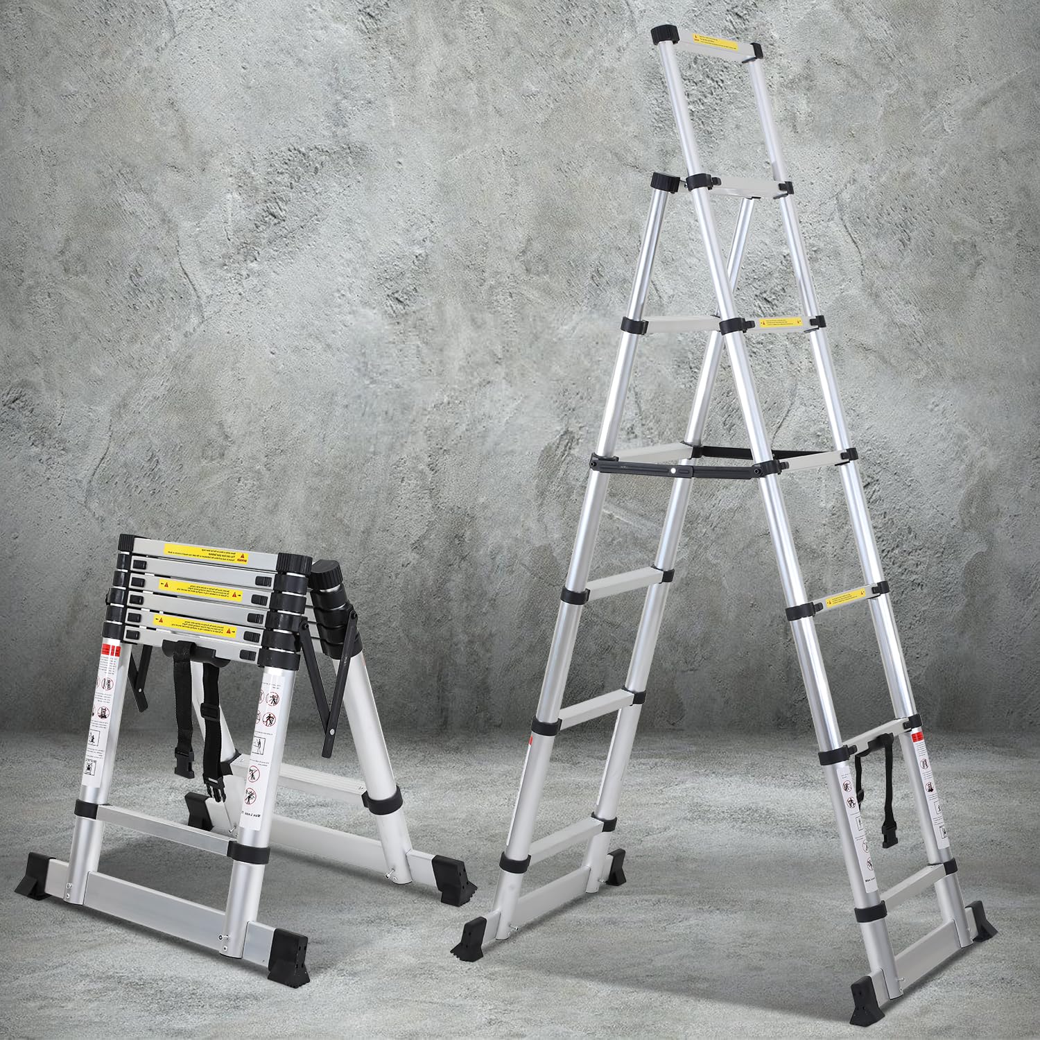 Drabina teleskopowa, składana drabina A, rama A, 5 + 6 stopni, maksymalne obciążenie 150 kg, aluminiowa drabina wysuwana do naprawy dachów, składana rozmiar 65 cm