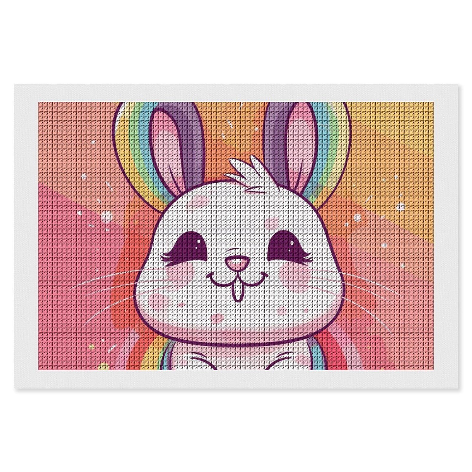 Chubby Rabbit Diamond Art Kits for Adults, DIY 5D Diamonds Painting Kits for Beginner, Round Full Drill Diamond Dots Painting, 8"x12" Diamonds Pictures Gem Art and Crafts Wall Decor