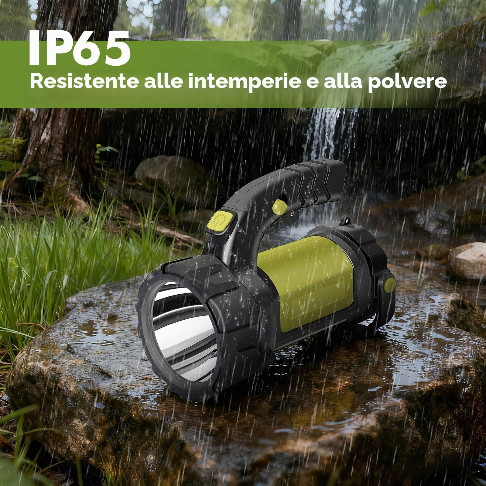 Torcia LED ricaricabile, con luce laterale, 3000 LM, 6 modalità | 2400 mAh, impugnatura girevole, IP67, indicatore di carica, adatta per escursionismo, emergenze, campeggio