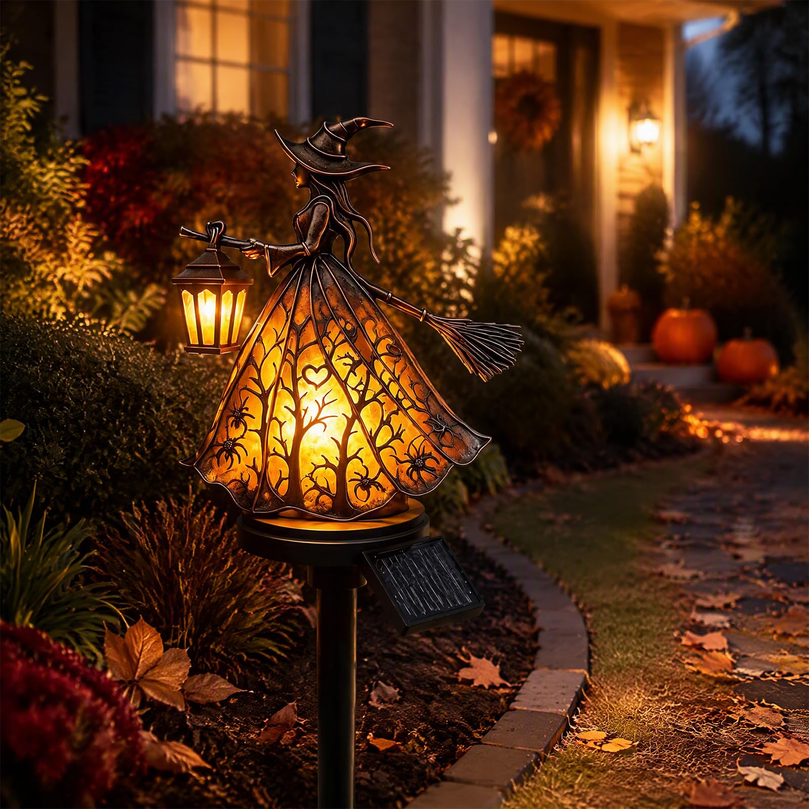 Outdoor Solar Witch Lantern Stake Gothic Outdoor Garden Light Halloween