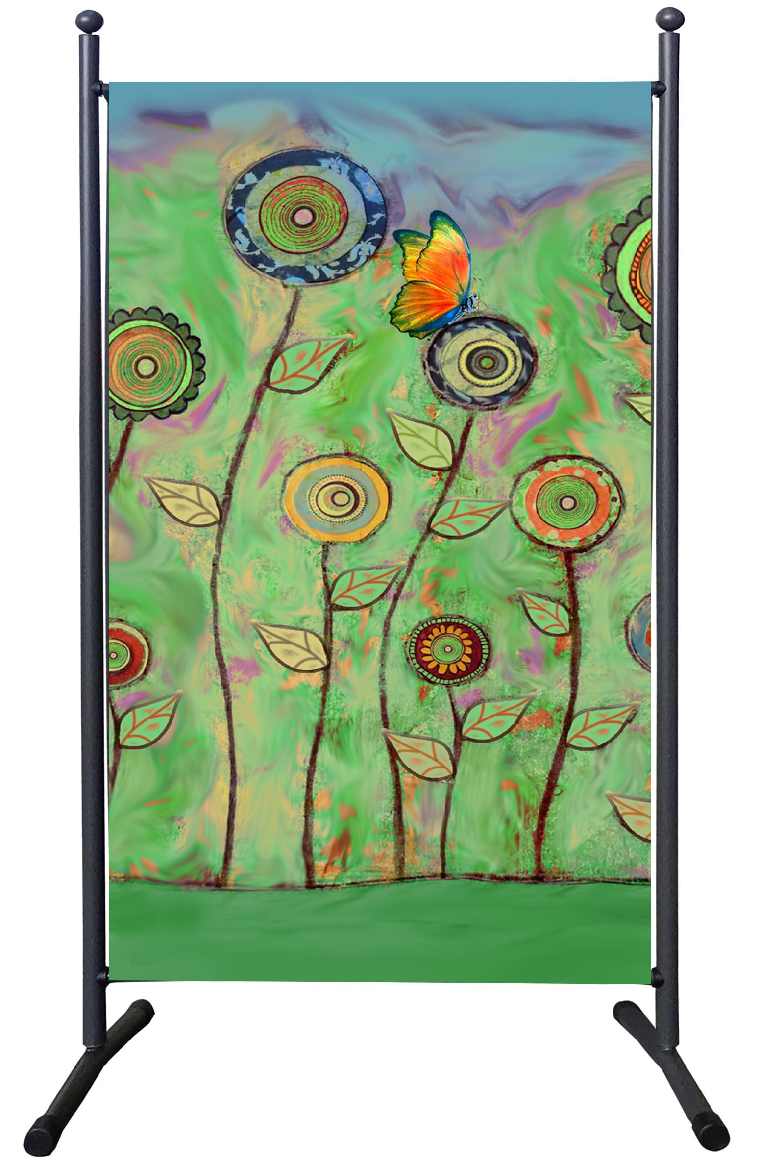 QUICK STAR Parawan do użytku na zewnątrz, odporny na warunki atmosferyczne, 180 x 78 cm, zielone kwiaty, ścianka działowa, ścianka działowa, ścianka działowa, do ogrodu i na balkon, nieprzejrzysty
