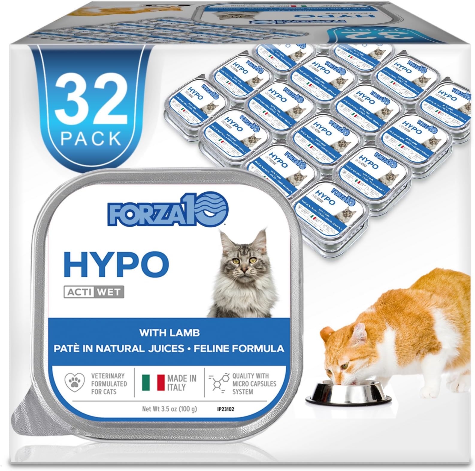 Cat Food, Vet-Approved Hypoallergenic Wet Cat Food, Non GMO, Lamb Flavor, Adult Cats with Allergies, Skin & Coat Support, Made in Italy (3.5 oz, 32 Pack)