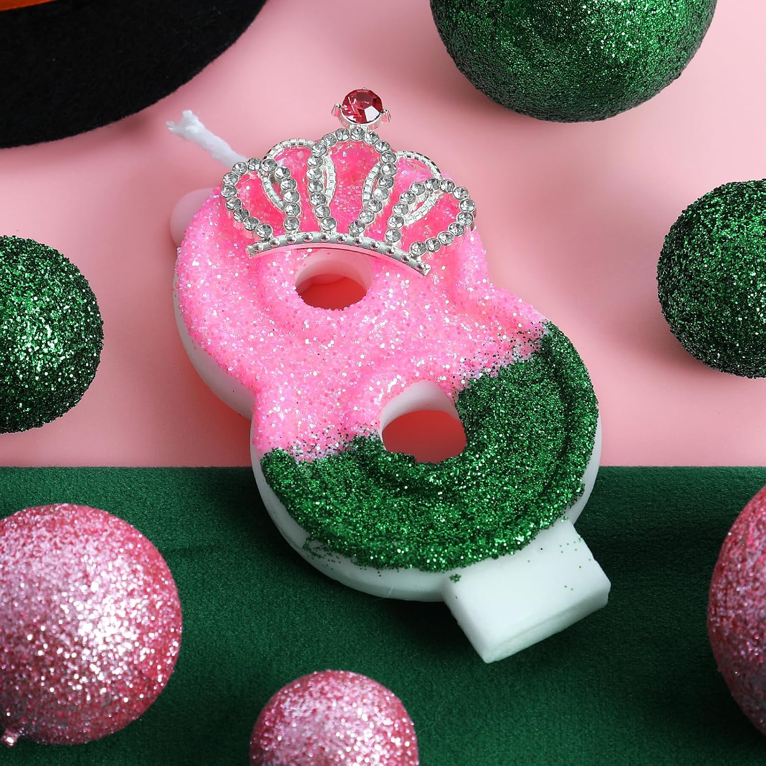 Wicked Birthday Candle Pink and Green Number 8 Candle Birthday Cake Topper Cupcake Decor Witch Themed Party Decorations Anniversary Celebrations Supplies Favors image 2