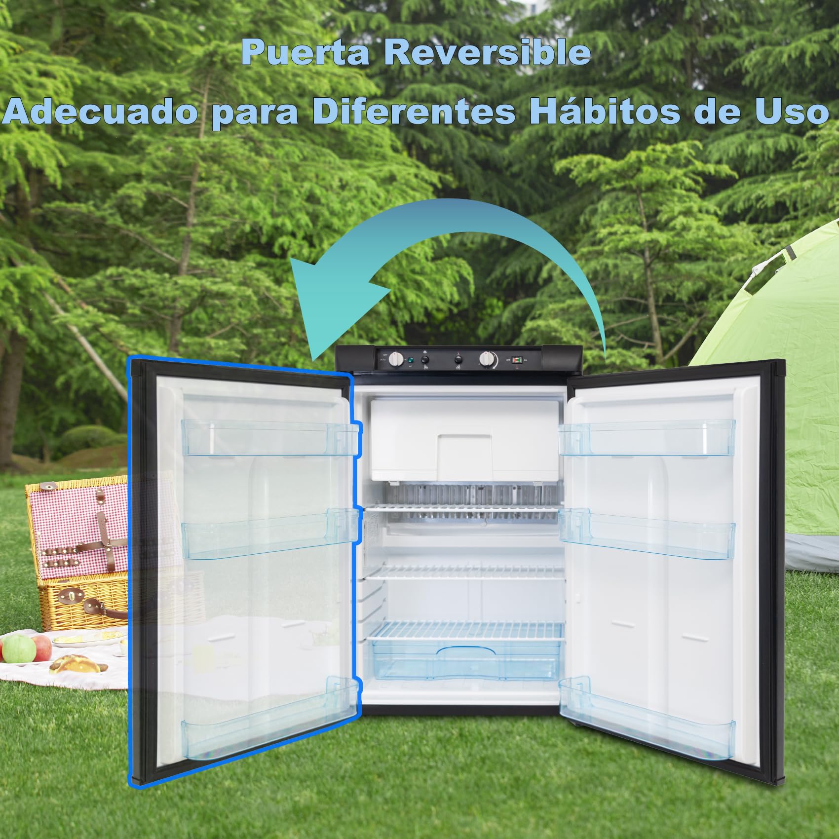 Nevera a Gas Butano con Congelador 100L, Trivalente Camper con Congelador, Nevera a Gas Butano Propone para Furgoneta, Autocaravana