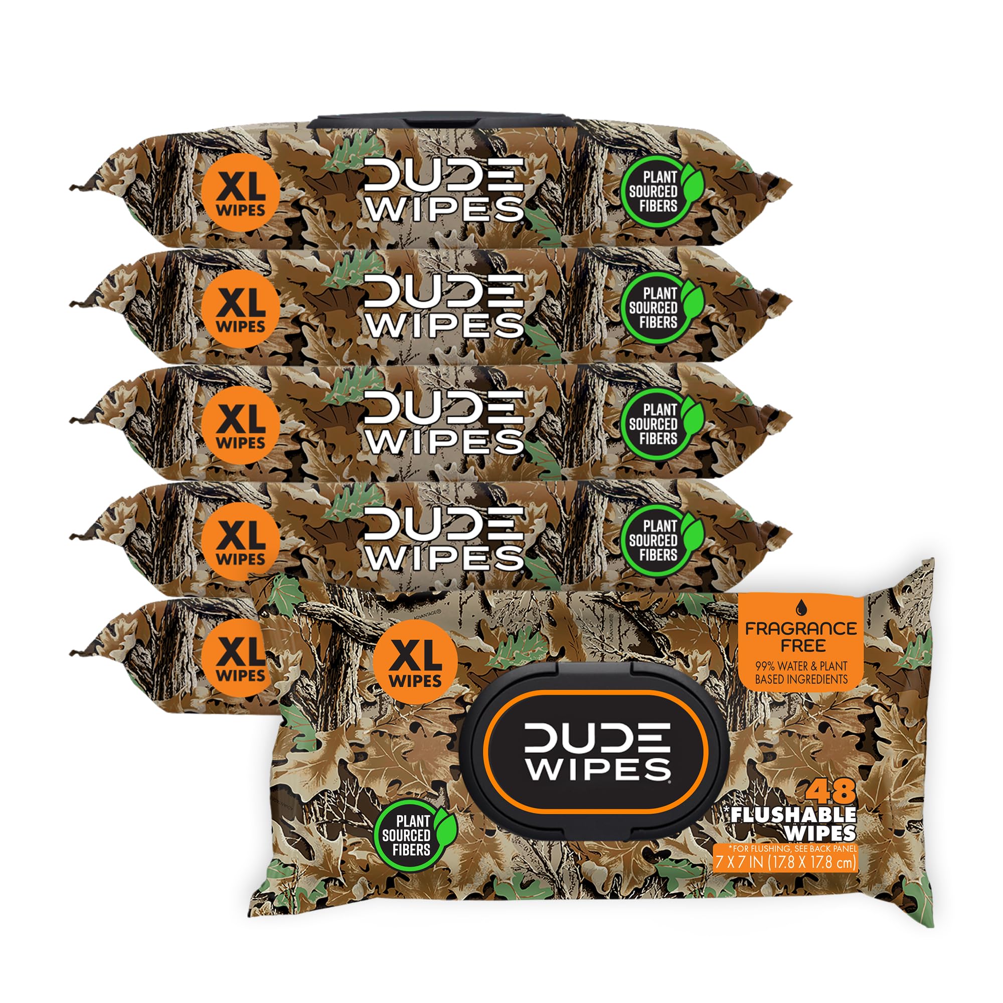DUDE Wipes - Flushable Wipes - 6 Pack, 288 Count - Extra Large Camouflage Unscented - with Vitamin E & Aloe