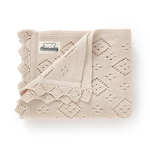 mimixiong Manta de bebé 100% algodón Género Neutral Pointelle Recibir Manta para Niños Niñas Cochecito Cochecito Cuna Manta (Avena)