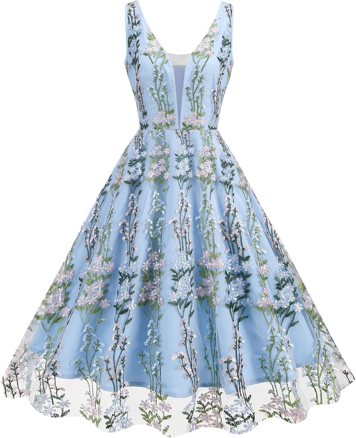 Summer Floral Embroidery Tulle Dress for Women Flower Embroidered Wedding Guest Formal Prom Party Homecoming Dresses