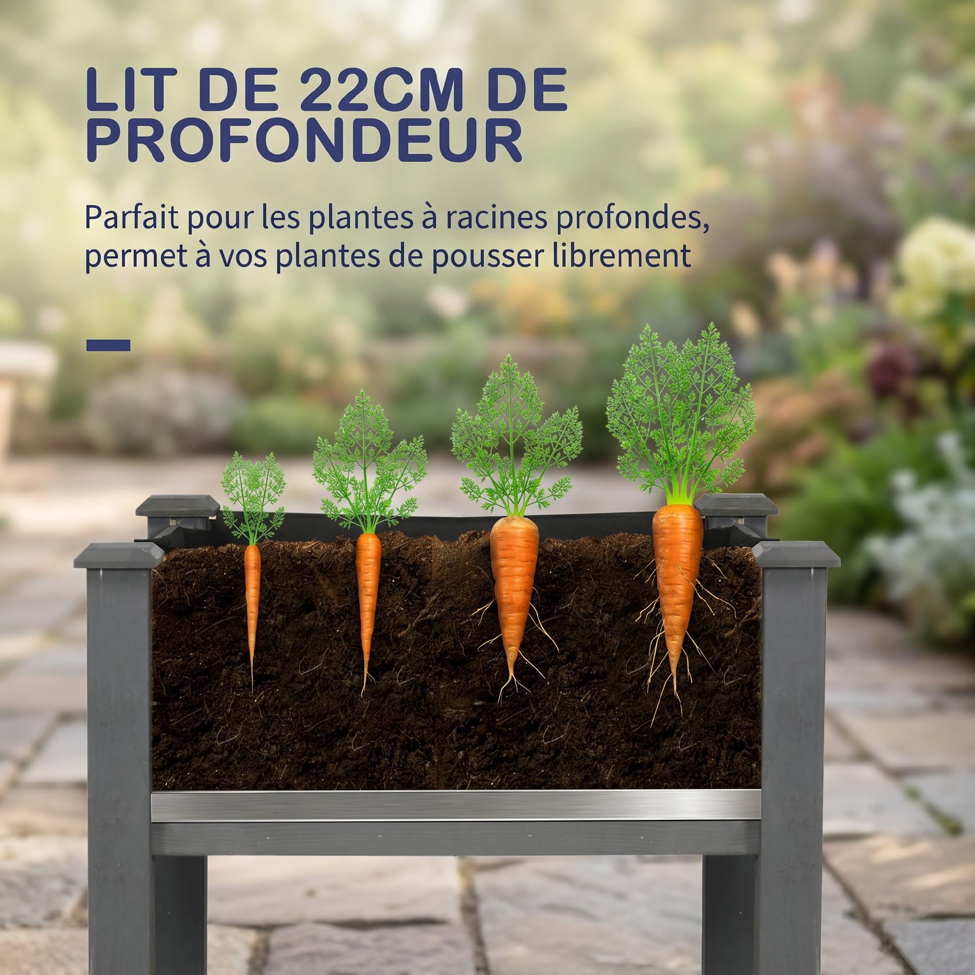 Outsunny Jardinière sur Pieds Potager avec Inserts d'Irrigation et Feutre de Drainage Inclus dim. 122L x 56l x 76H cm en Bois Massif de Sapin Gris