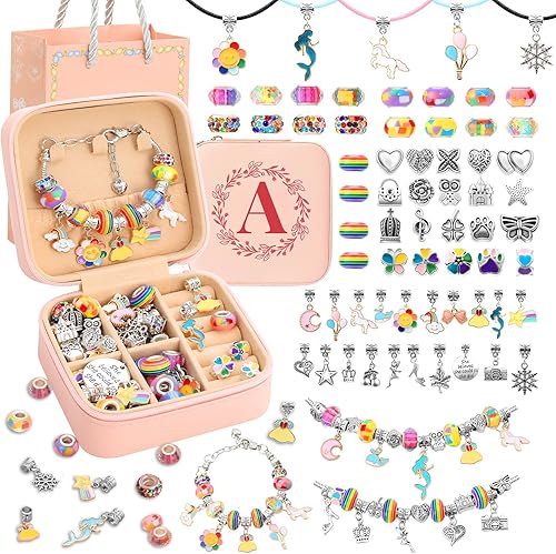 Kit de fabricación de pulseras con dijes para niñas de 3 a 12 años, kit de fabricación de joyas para niños, 66 piezas de kits de joyería para niñas