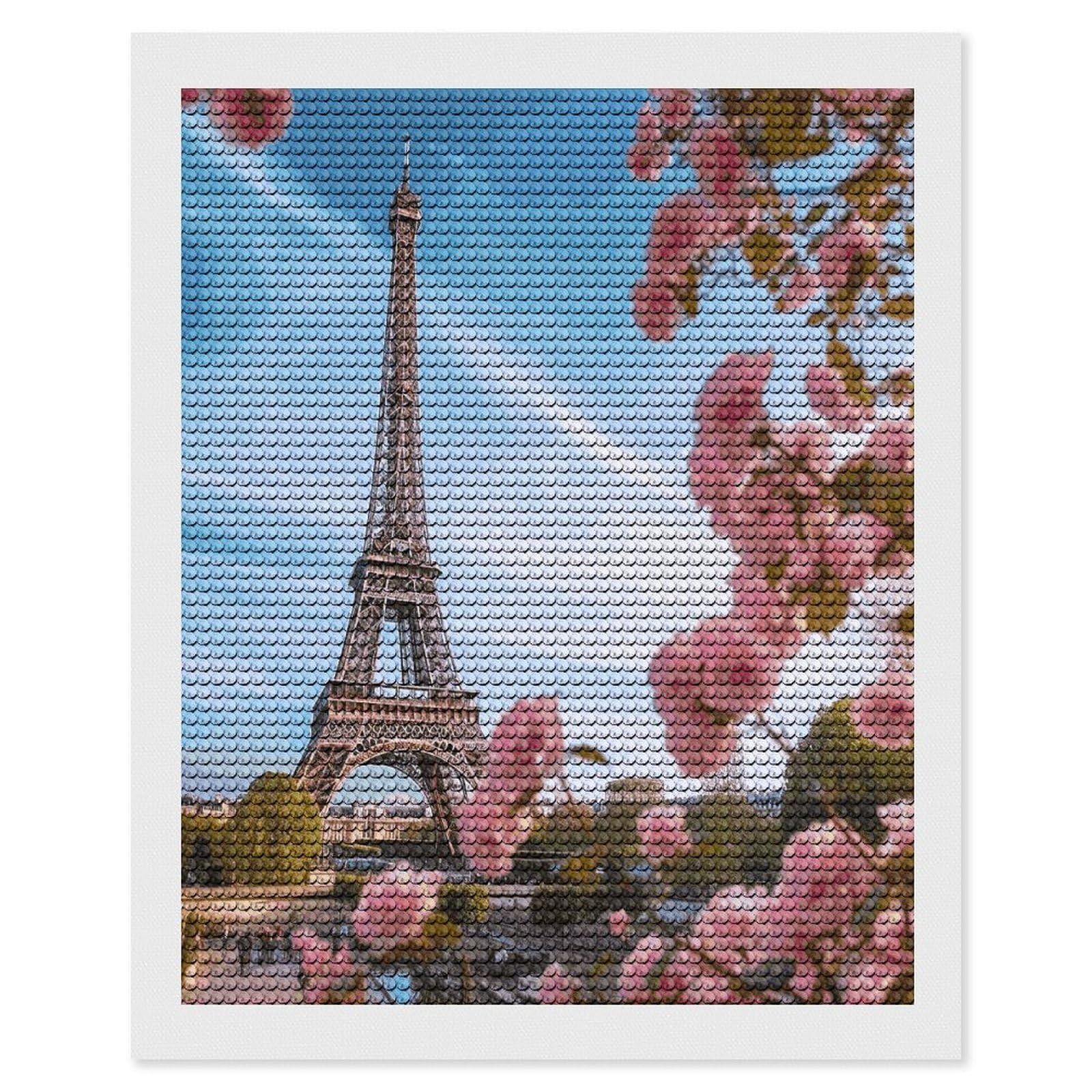 Paris Eiffel Tower with Flowers Diamond Painting Kits for Beginners DIY Diamond Art Kits for Adults Full Drill Round Diamond Dot Gem Art Painting Fun DIY Crafts for Home Kitchen Wall Decor Gift 16"x20