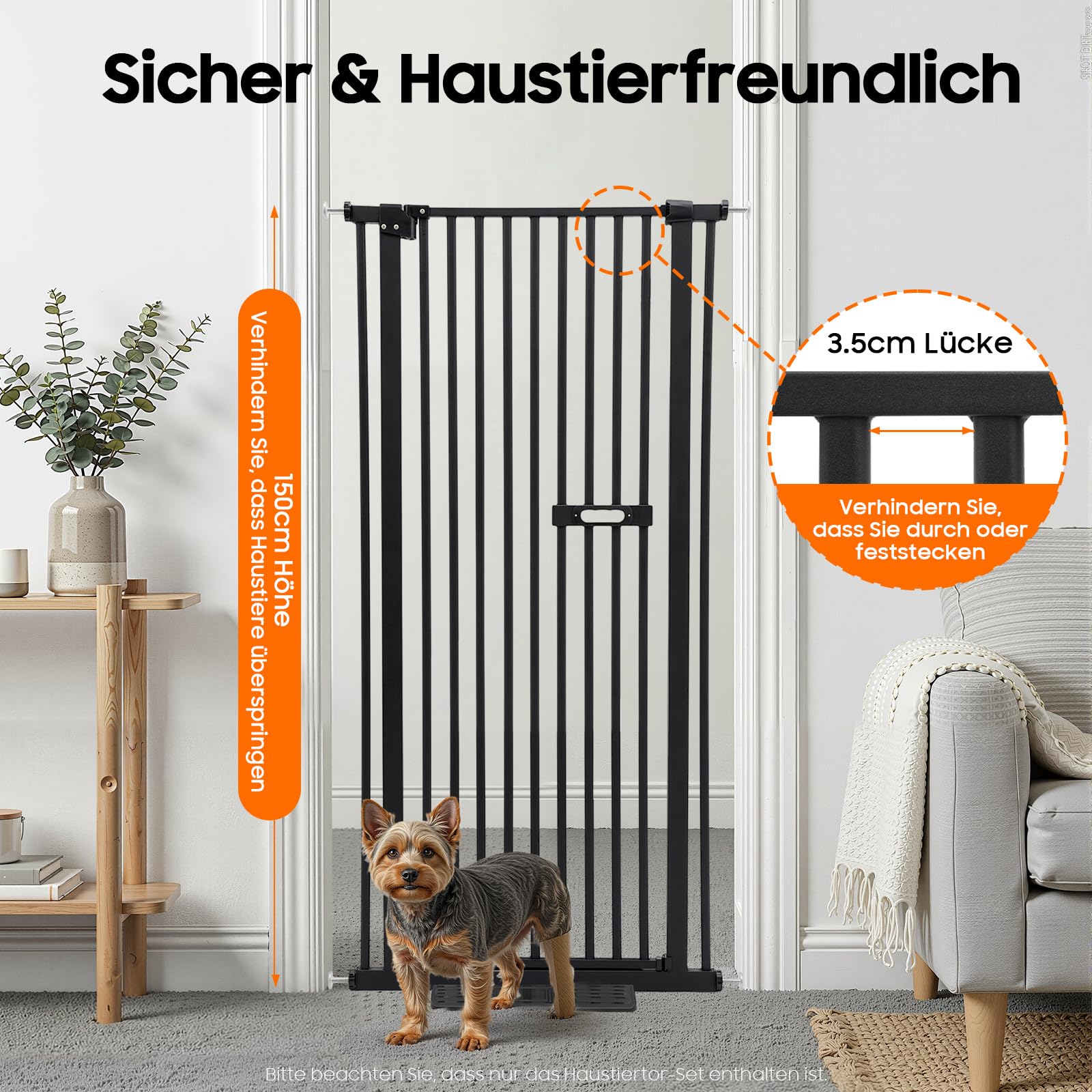 Barrera de seguridad para escaleras, sin agujeros, 150 cm, para niños, para perros, con cierre automático, ajustable, 76-85 cm, color negro