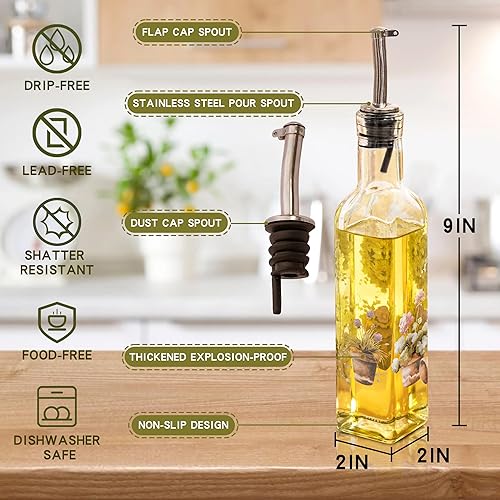 Miniatura 6 de CEDAR HOME Juego de botellas de aceite de oliva, dispensador de vidrio, vinagre de 9 onzas, con boquilla vertedora de acero inoxidable a prueba de