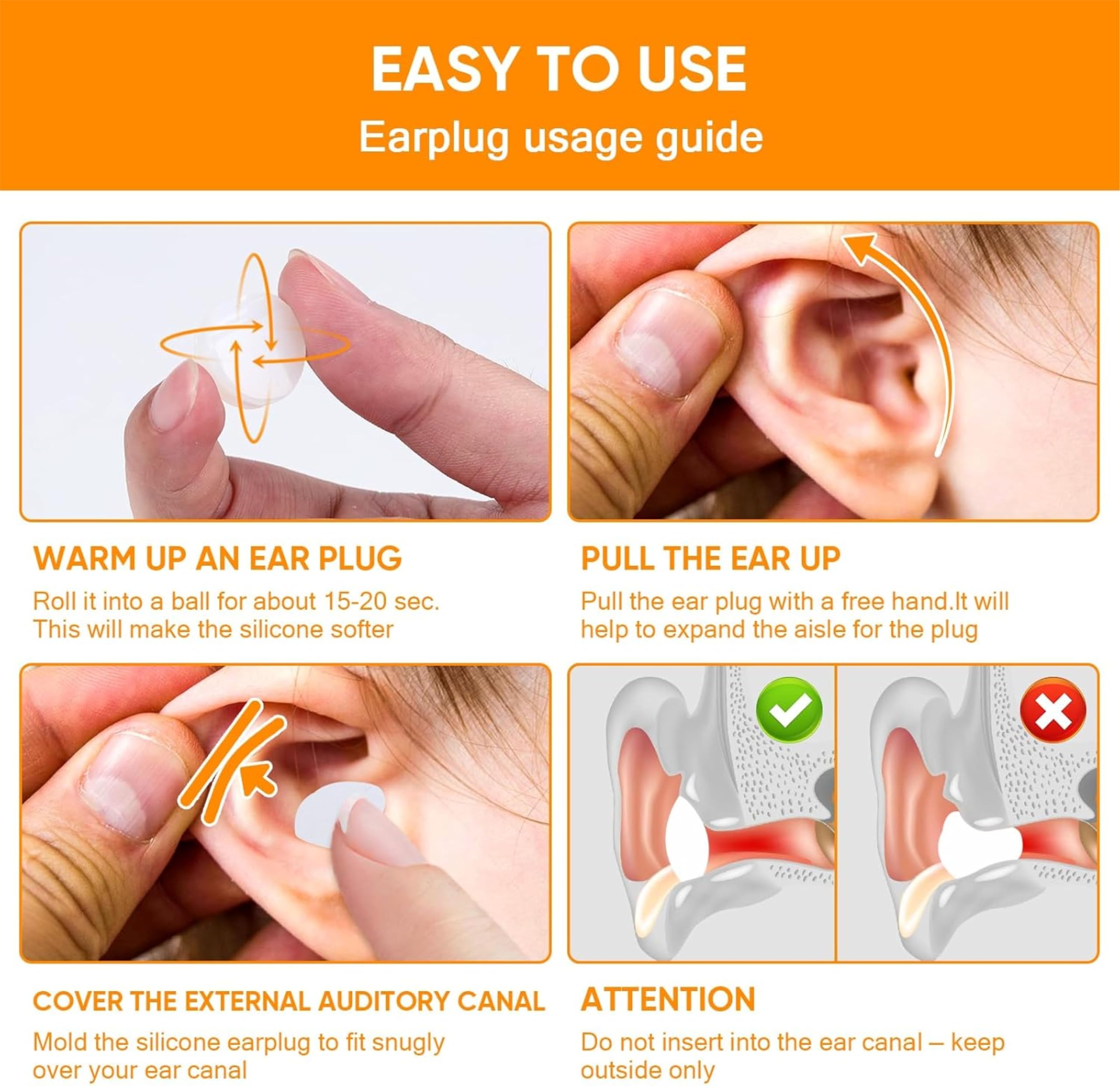 Aqua Ears - Tapones para los oídos de silicona suave (6 pares)