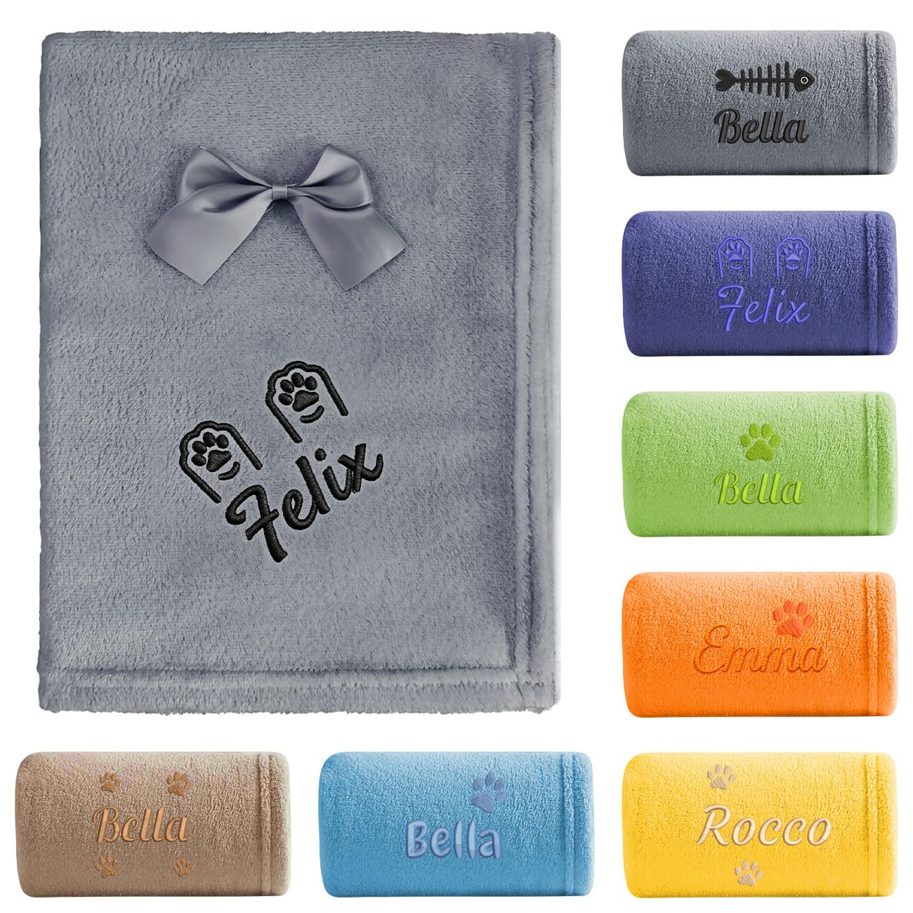 saguinus imperator Custom Embroidered Pet Blanket with Name, Personalized Flannel Fleece Dog Blanket for Crate Training or Sofa (Grey, Small)