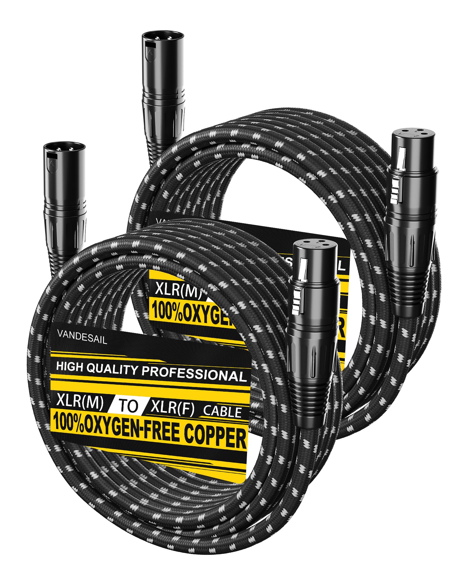 XLR Cables 20ft 2 Pack, Nylon Braided XLR Extension Microphone Cable, OFC Shielded Balanced Male to Female Mic Cord for Preamp Recording Mixer Amplifie Speaker Black