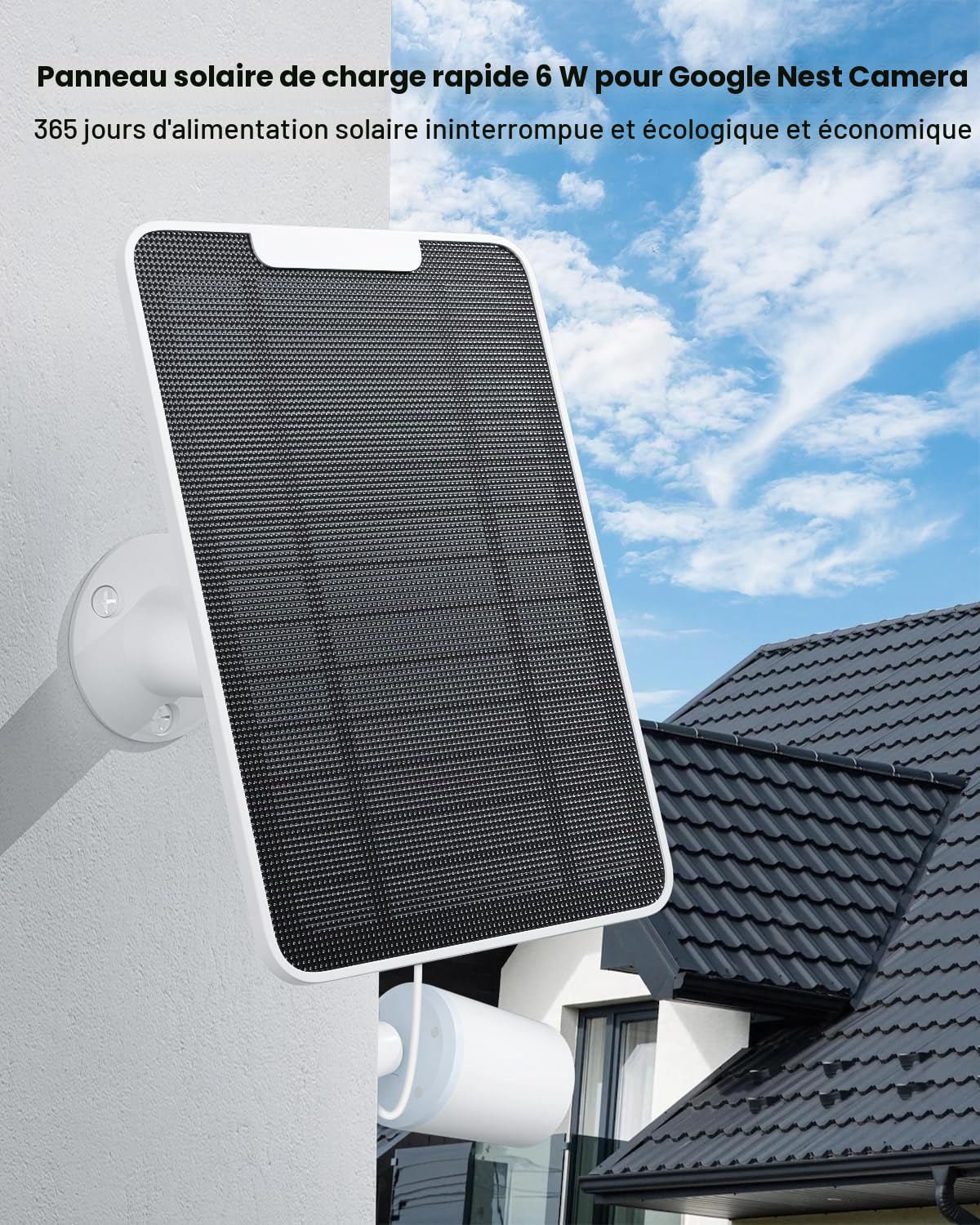 Lot de 3 chargeurs solaires 6 W compatibles Google Nest Cam extérieur-intérieur (version batterie), énergie solaire, IP65 résistant aux intempéries