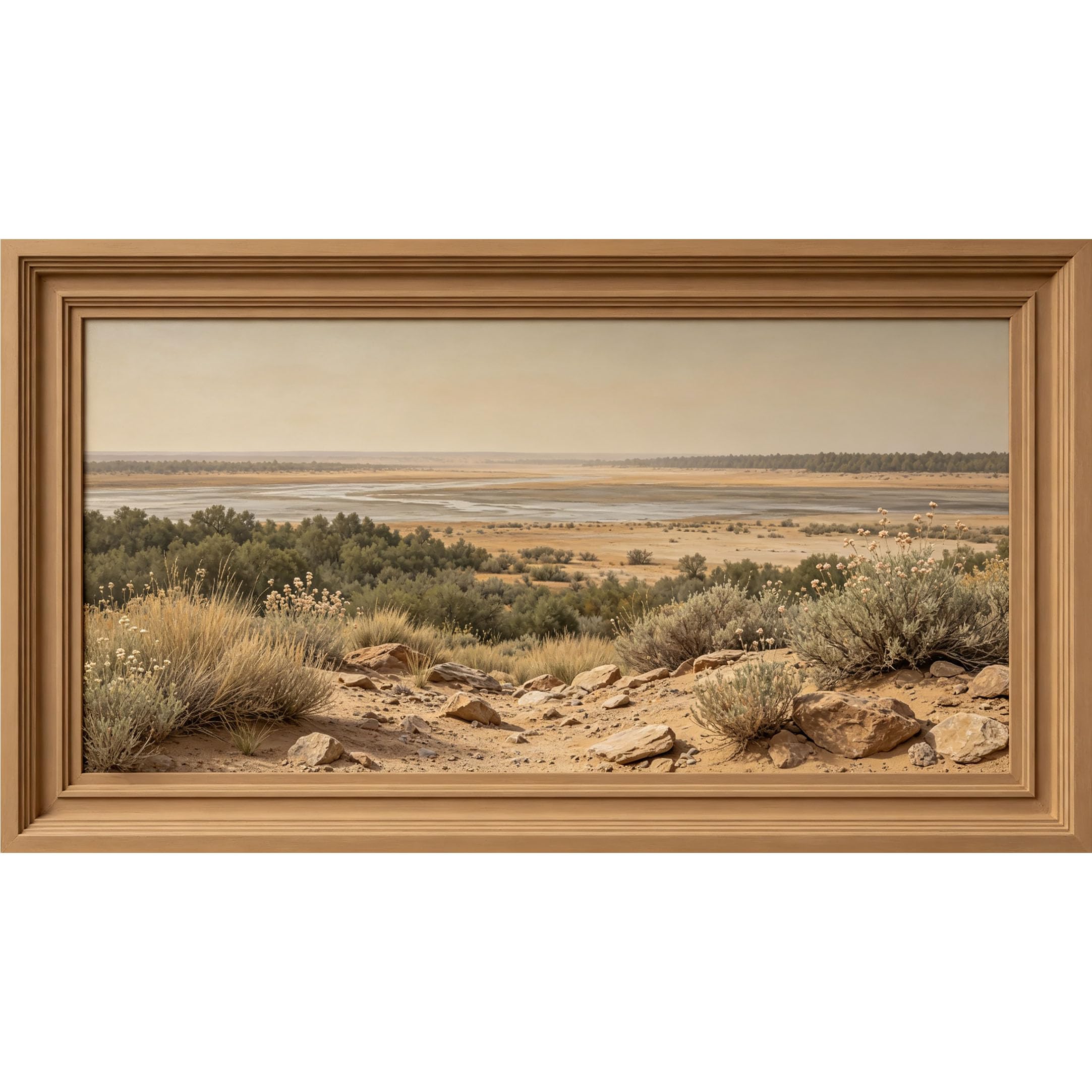 QZLITHOTIC 50x90cm3D Framed Wall Art， Desert Landscape Botanical Self‑Adhesive Mural， Water‑Activated Peel & Stick Fabric Decor Wall Decal for Bedroom Living Room