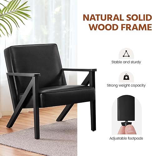 Miniatura 8 de Yaheetech Silla decorativa, sillón con marco de madera resistente, silla de salón retro moderna de piel sintética para sala de estar, sala de estar,
