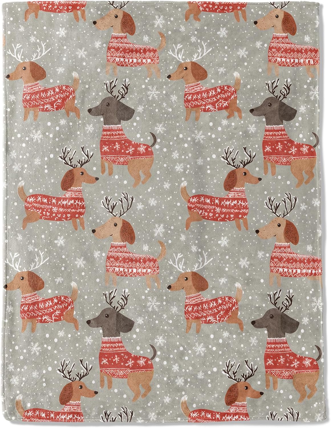 Festive Holiday Weiner Dog Fleece Blanket – Lightweight Soft Cozy Gifts Throw for Puppy Lovers,Women,Adult,Dachshund Pet Blankets,Home Room Modern Christmas Decor 50x60in