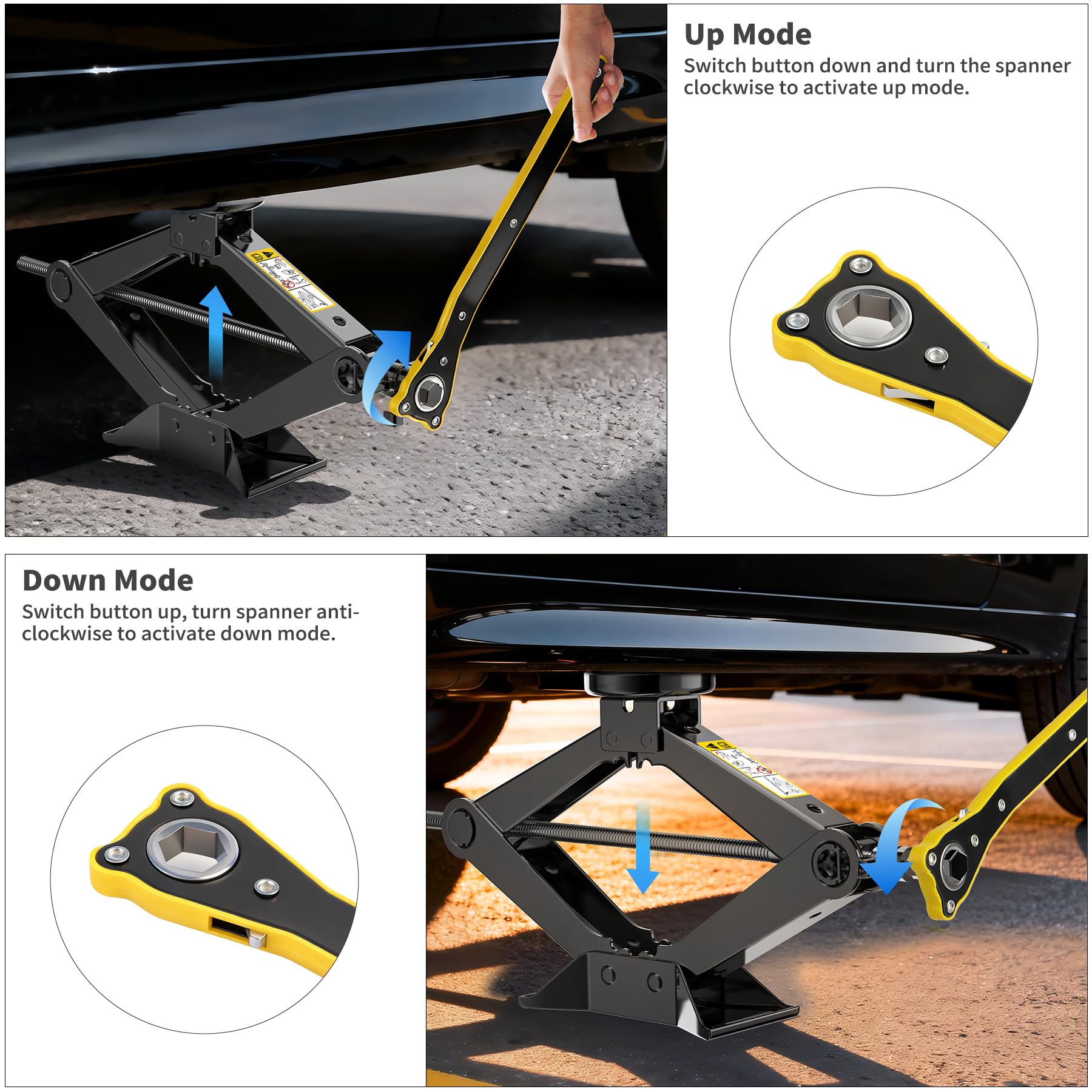 Cric per Auto Ispessito 1.5T, Kit Completo Include Chiave a Cricchetto Leva Telescopica per Pneumatici e 2 Cuscinetti in Gomma, Crick Auto per Cambio Gomme di Emergenza Portatile per SUV