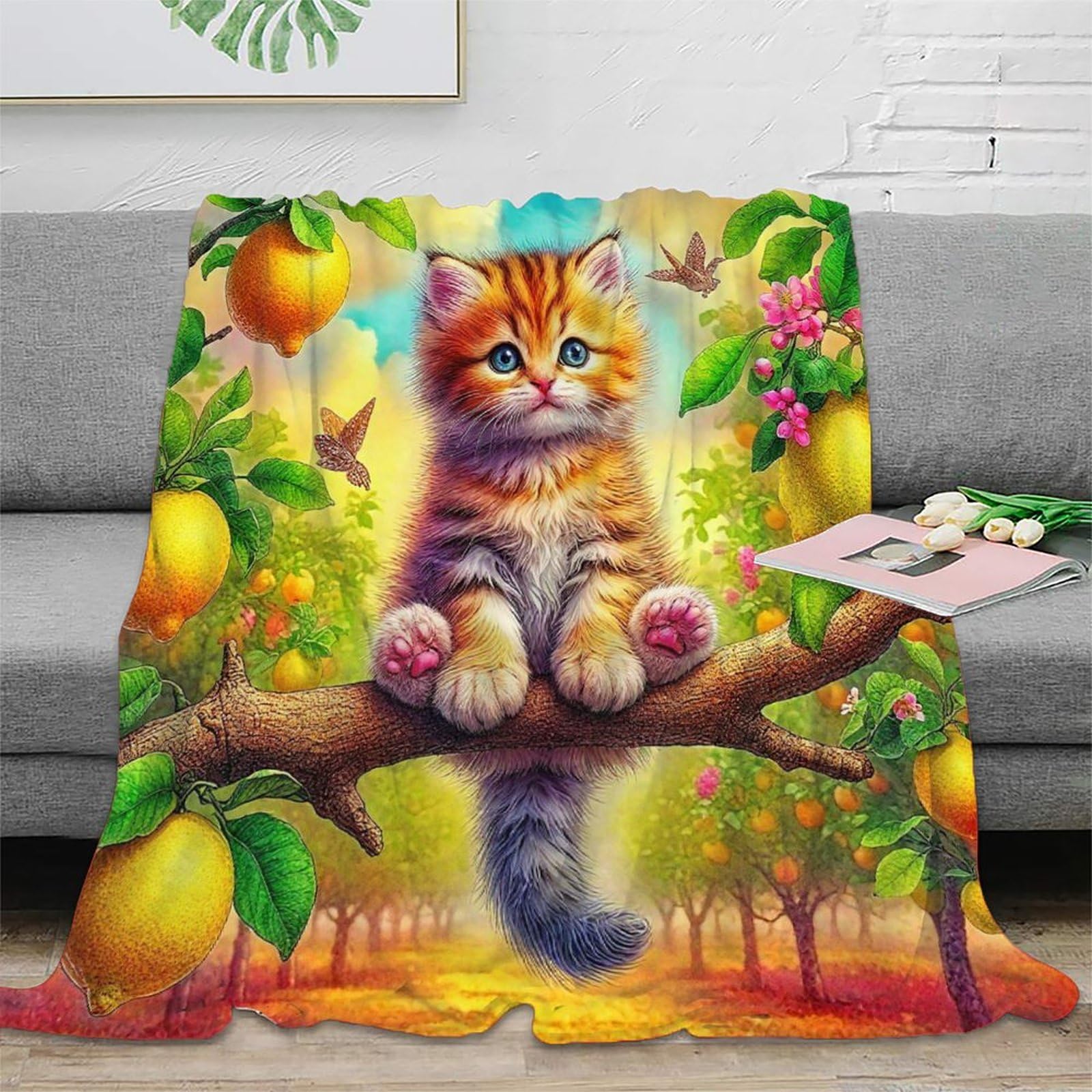 Couverture douillette chat 3D cadeau réconfortant pour lit adulte