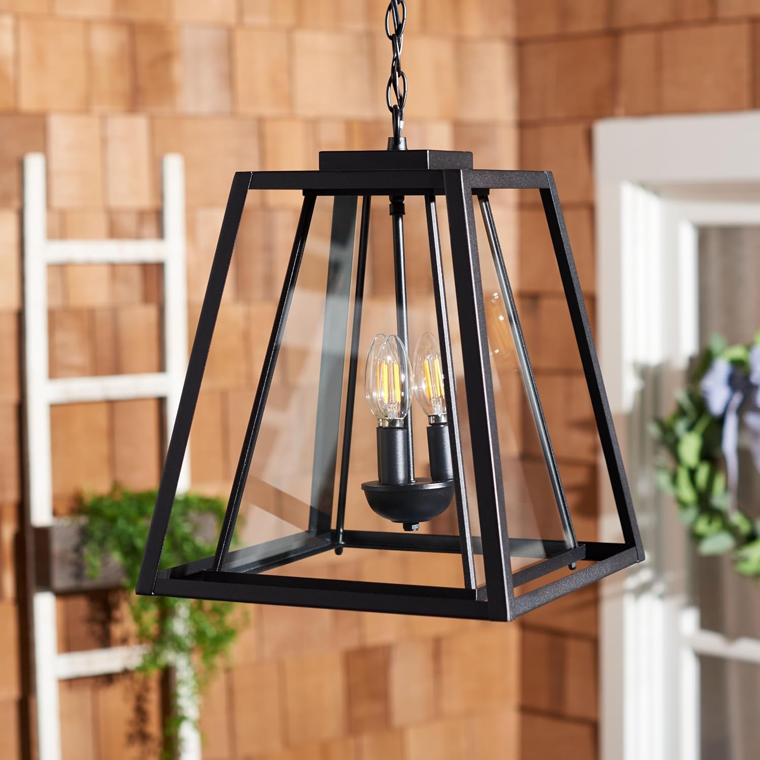 SAFAVIEH Lighting Collection Rydler Black 3-Light Outdoor Pendant Hanging Light Fixture (LED Bulbs Included)