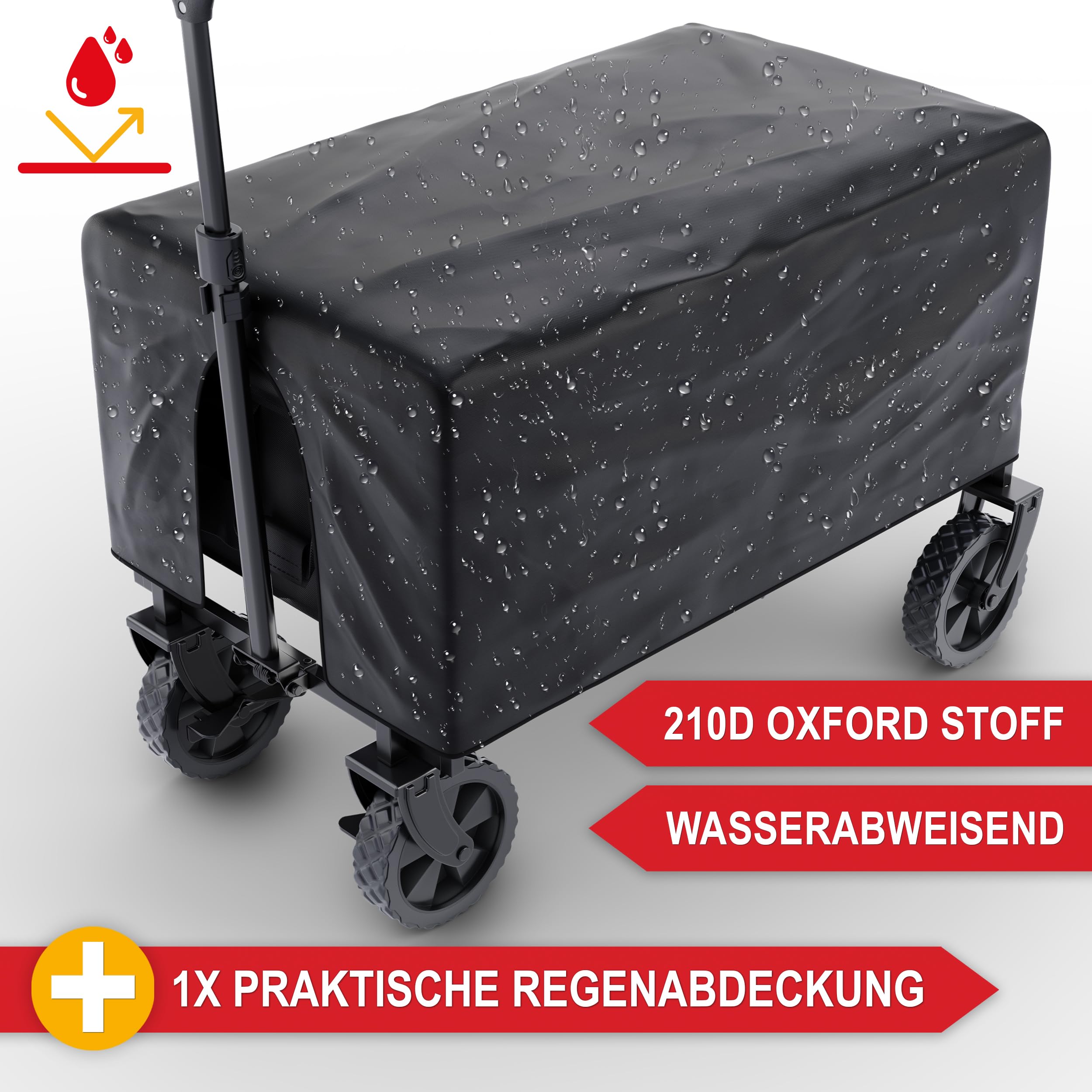 ONBEST Bollerwagen faltbar - Plus Regenschutz - Faltbollerwagen - Bollerwagen Für viele Anwendungen - Outdoor - klappbarer Transportwagen klappbar (Schwarz)
