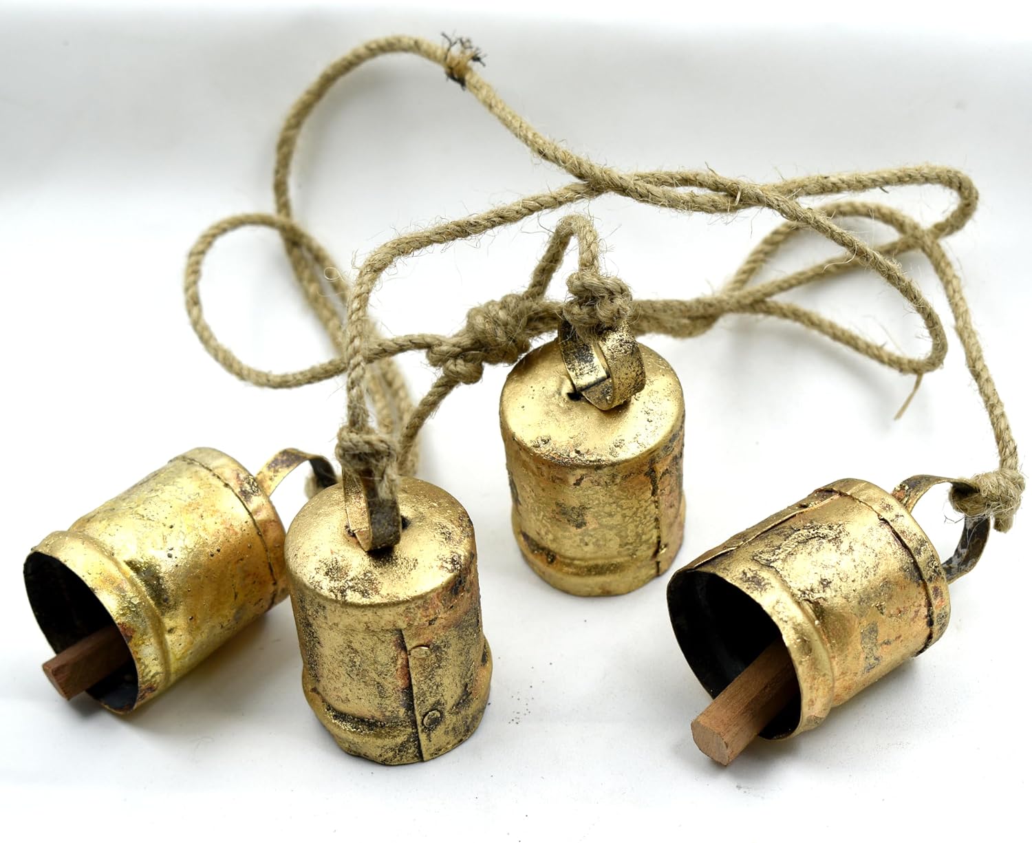 TA DIZAYN Handmade Decorative Bells, Gold Finish, Jute Rope, Rustic Style, Wall Hanging Decor, Door Knob, Wiccan Gifts for Home Wall Door