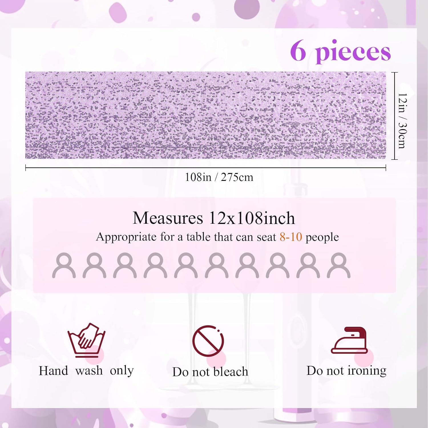 Newwiee 54 Pcs Rose Purple Sequin Chair Sashes and Table Runners, 48 Sequin Chair Bows, 6 Glitter Table Runners for Birthday Party Wedding Banquet Holiday Decorations