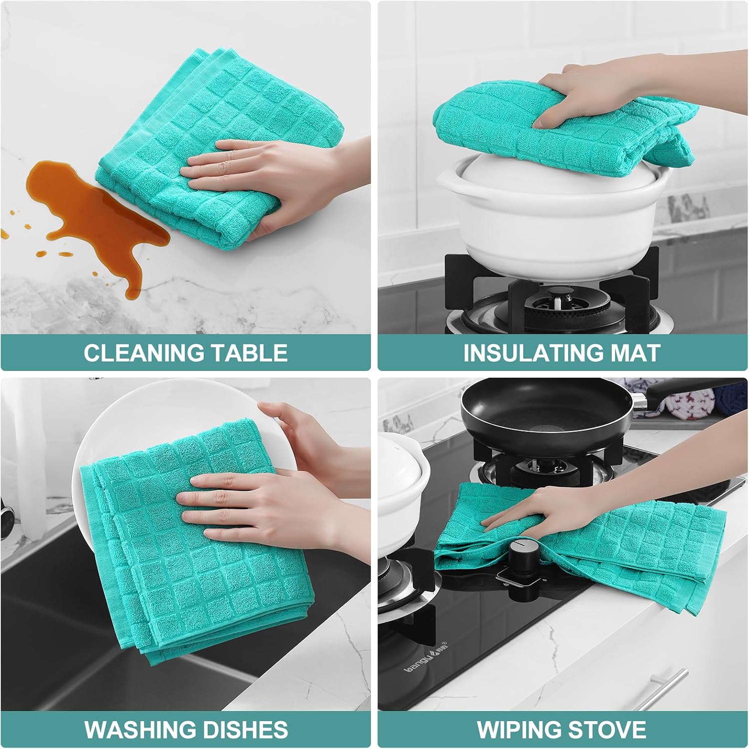 Homaxy Premium Ring Spun Cotton 390 GSM Kitchen Towels, 4 Pack, Aqua image 4