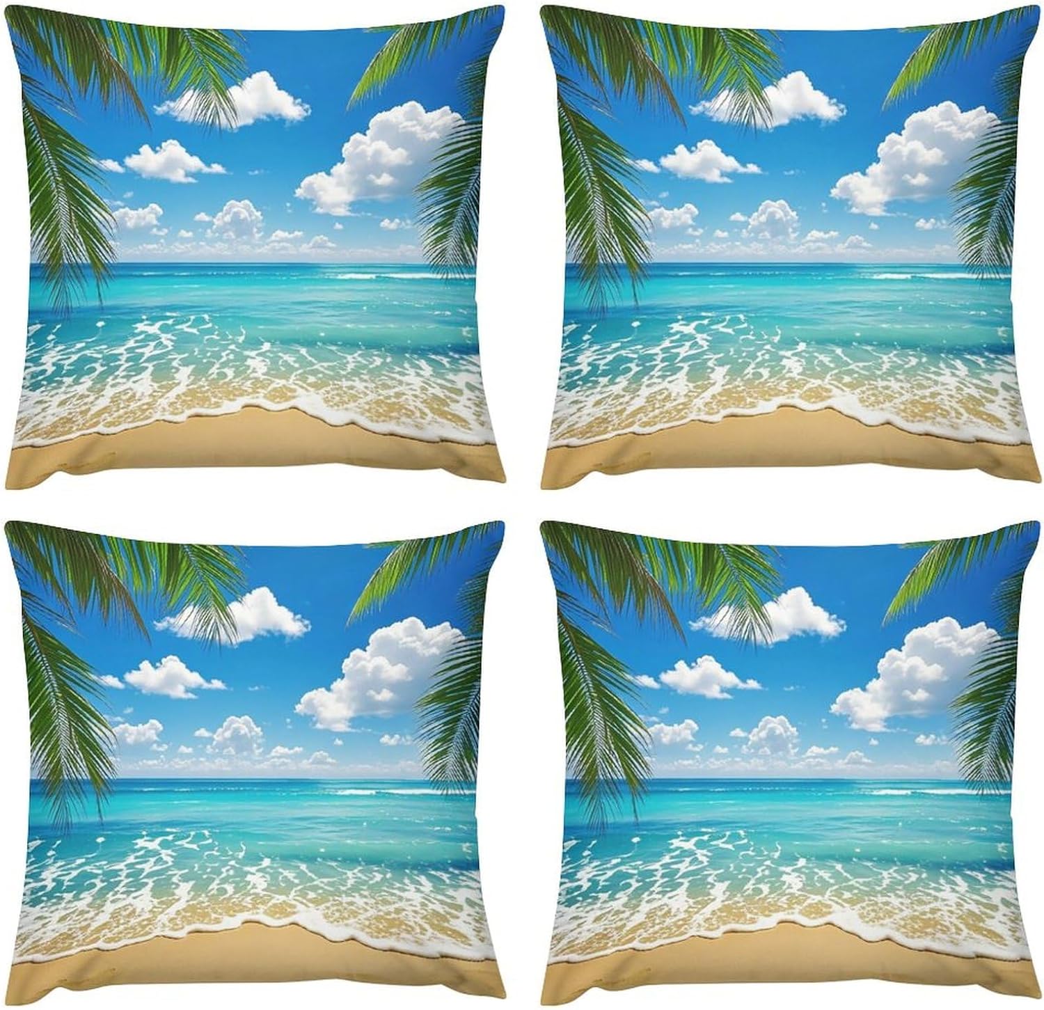 Zippered Pillow Cover, Pillow Protector, Hawaiian Beach Printed Pillow Cover of 4, Pillow Not Included