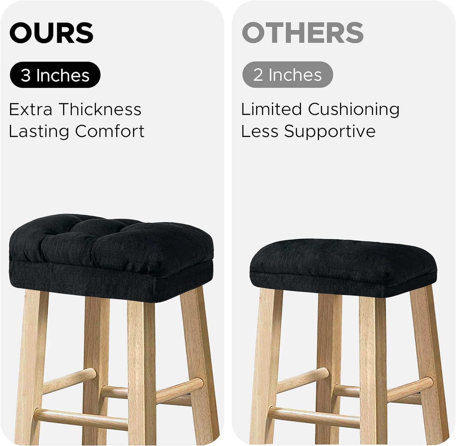 Sunlit Bar Stool Covers - Set of 2 Rectangle Bar Stool Seat Covers, Soft and Cushioned Bar Chair Covers, Easy to Install and Wash, Cover Only, Black