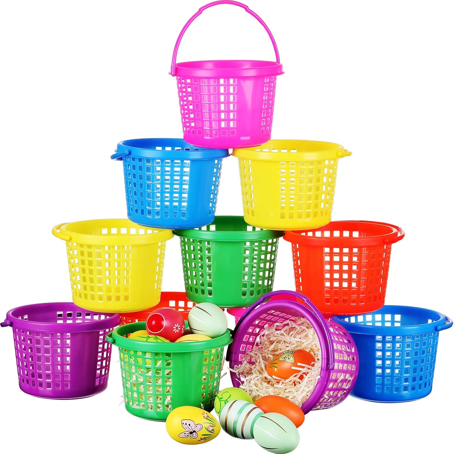 Jetec Easter Eggs Basket Multicolor Easter Plastic Basket