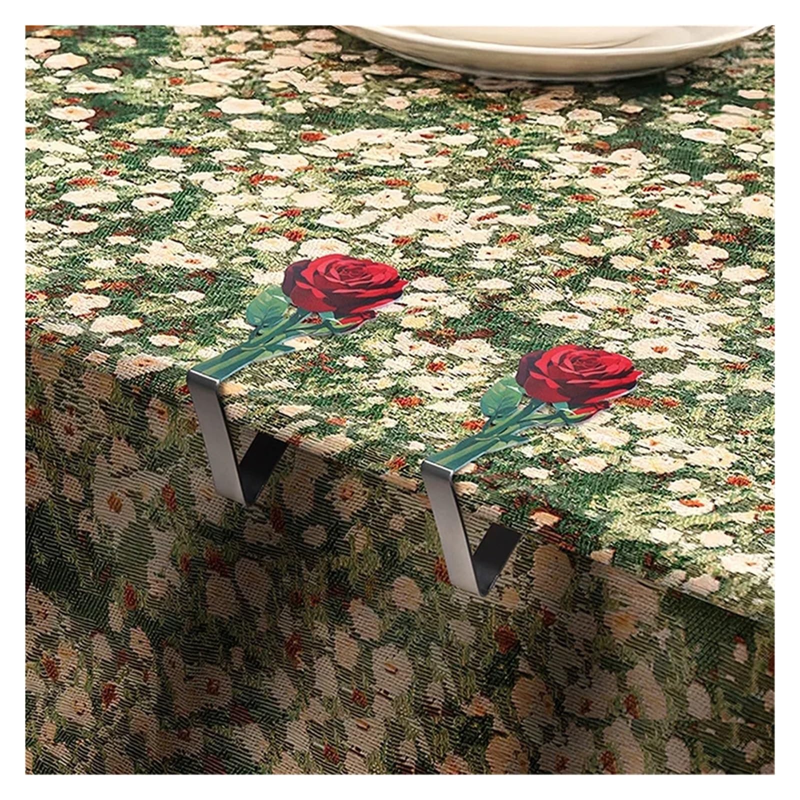 Tischdeckenklammern Modern Stainless Steel Tablecloth Clip Rose Pattern Outdoor Camping Picnic Fixing Tool Decorative