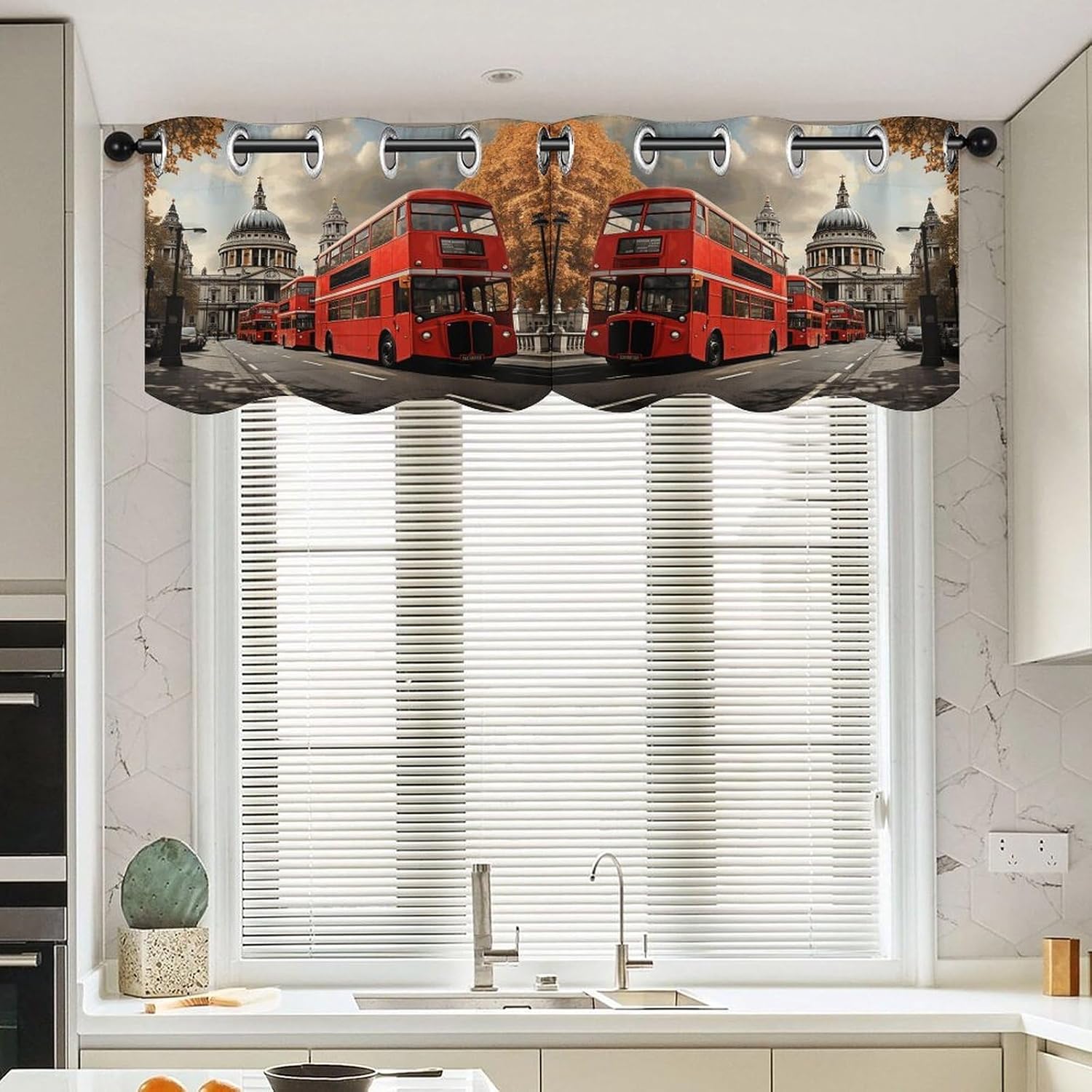 Red Bus 2 Pack Valance Curtains Window Treatments. Adjustable Curtain with Rod Pocket.Cafe Curtains is Half Curtains for Privacy Decorative 52x18.1 Inch.