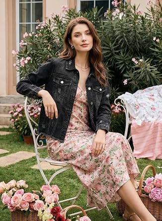 EVALESS Womens Denim Jean Jacket Trendy 2026 Fall Country Concert Outfits