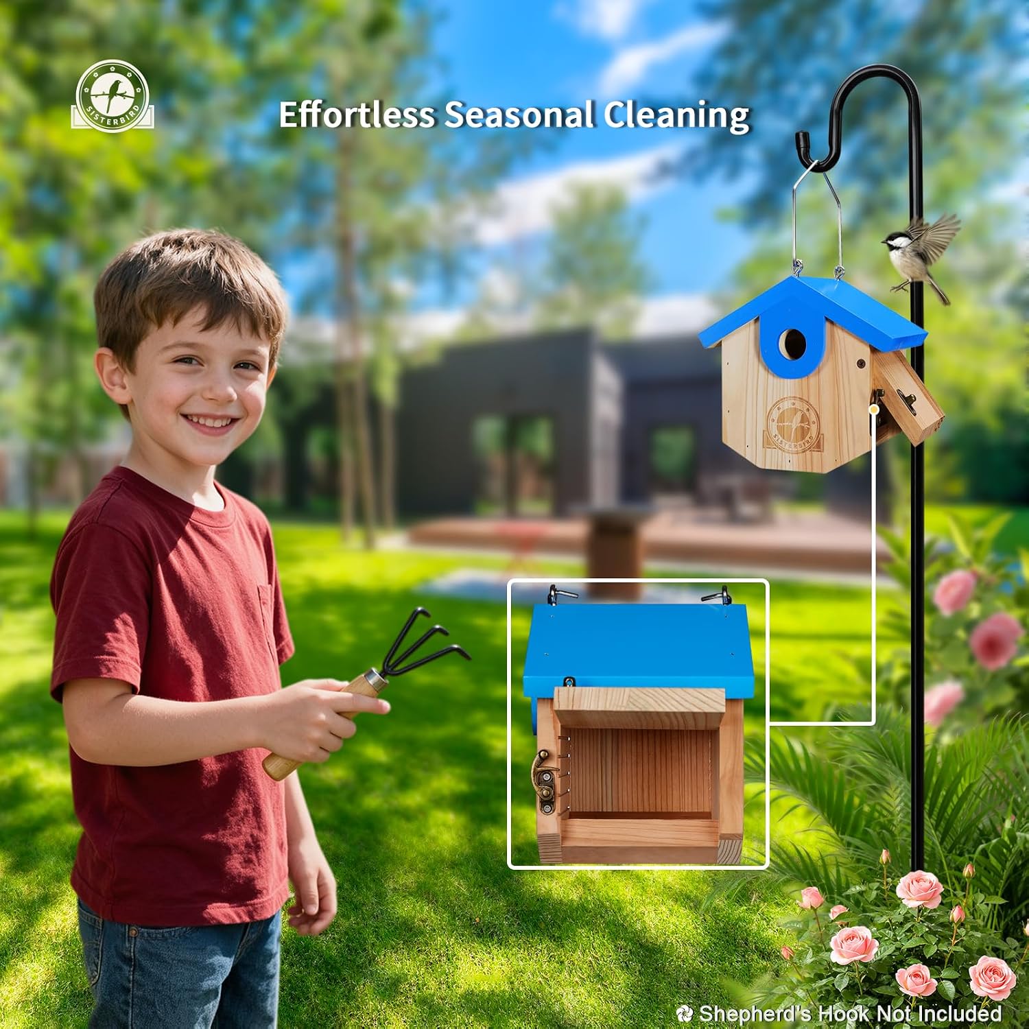 SISTERBIRD Wren Bird Houses for Outside, Bird House Warming Gifts, Blue