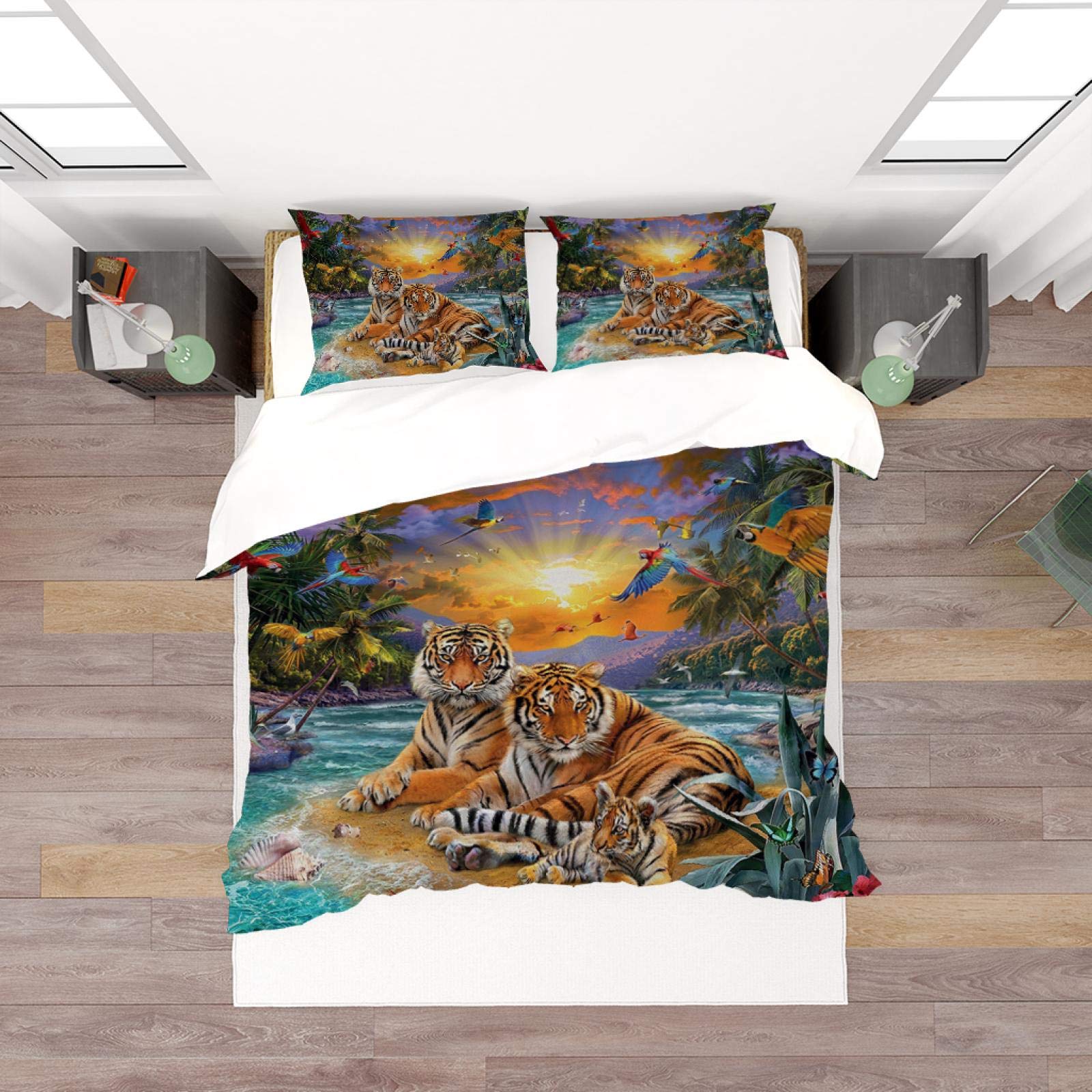 Housse De Couette 140x200 Cm Motif Tigre 3D - Microfibre Douce Avec 2 Taies D'oreiller 65x65 Cm - Parure De Lit Sauvage - 11