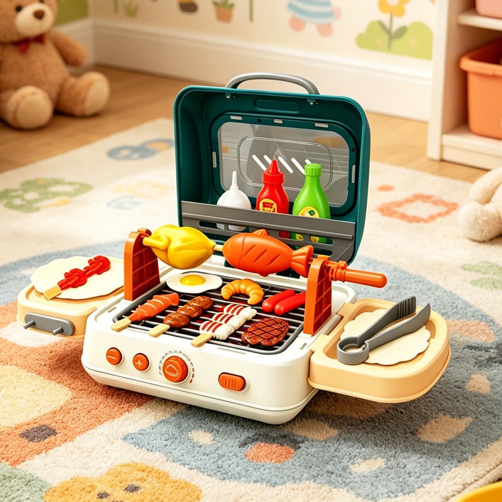 Juego de cocina infantil Juego Interactivo de Parrilla de Cocina con Sonido | Cocina de juguete para niños para niños y niñas exterior dormitorio viaje camping Navidad y cumpleaños