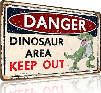 Smilelife Dinosaur Gifts Vintage Dinosaur Sign Danger Dinosaur Area Keep Out Tin Sign for Boys Room Dino Themed Room Nursery Room Dinosaur-Park Decor 8 x 12 inches3308