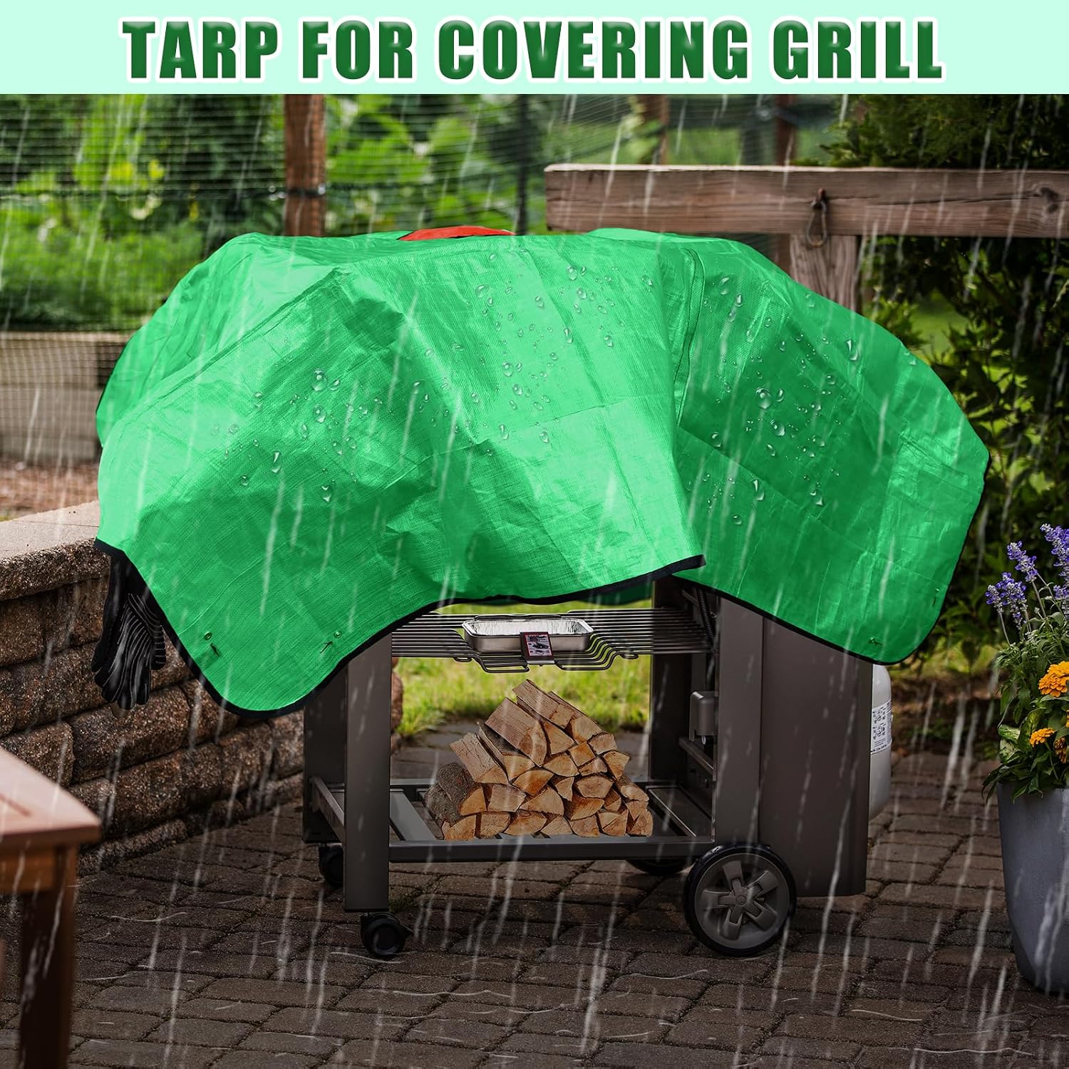 Landscape Tarp for Trimming, 76” x 78” Landscape Pruning Tarp with Hole | Waterproof Bush Trimming Tarps for Collecting Leaves, Garden Tree Bush Trimming, Four Corners with Metal Buckles to Stand Up