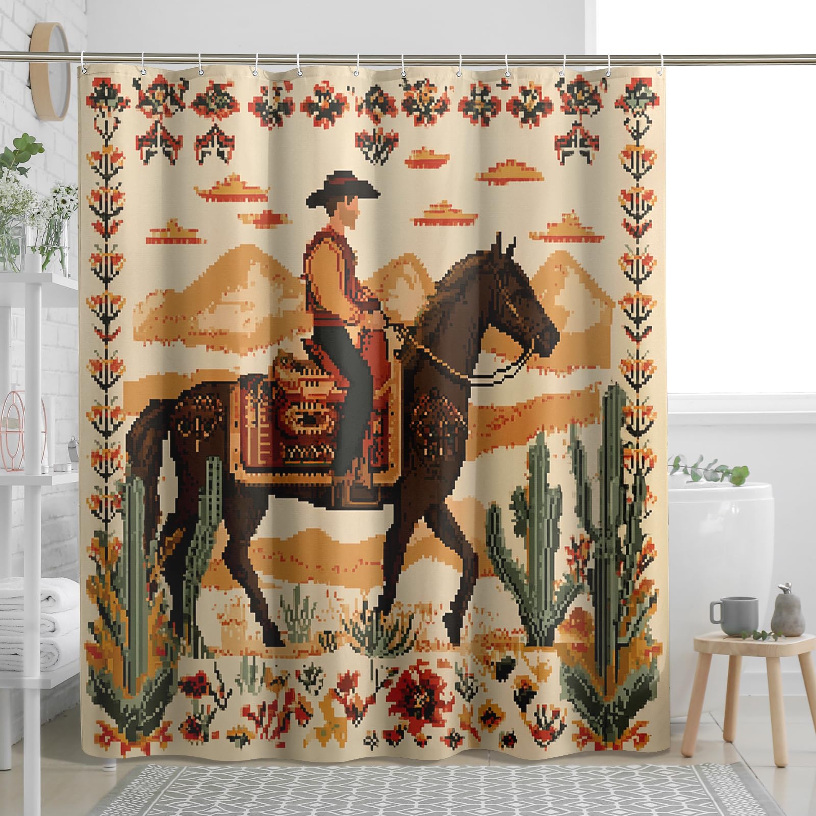 Rideau de douche cowboy imperméable et anti-moisissure pour une salle de bain propre