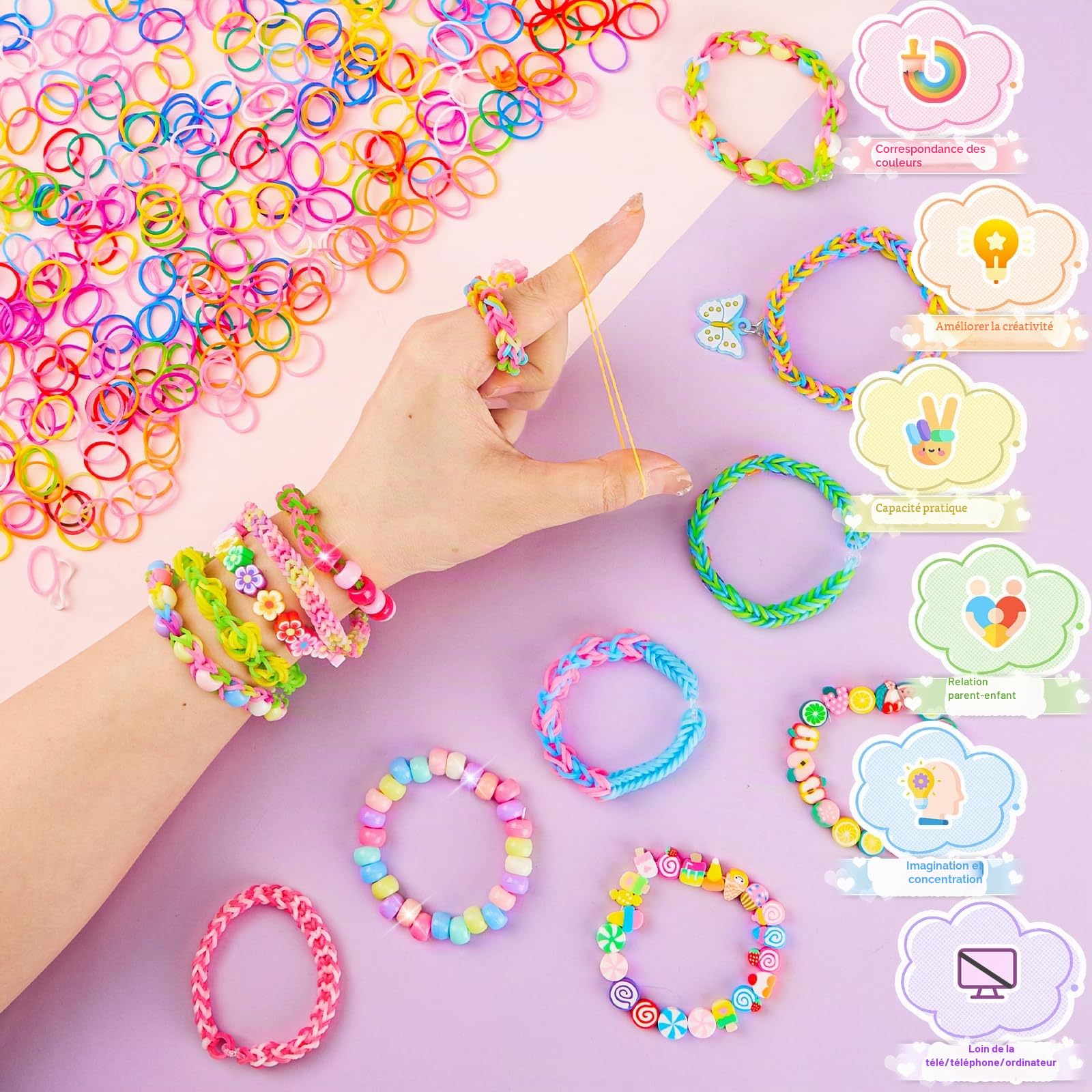 YOCDNOV Lot De 50 Bracelets à Pression Pour Enfants – DIY Fun, Cadeau Anniversaire, Récompense Scolaire, Activité Manuelle Et Créative Pour Garçons Et Filles