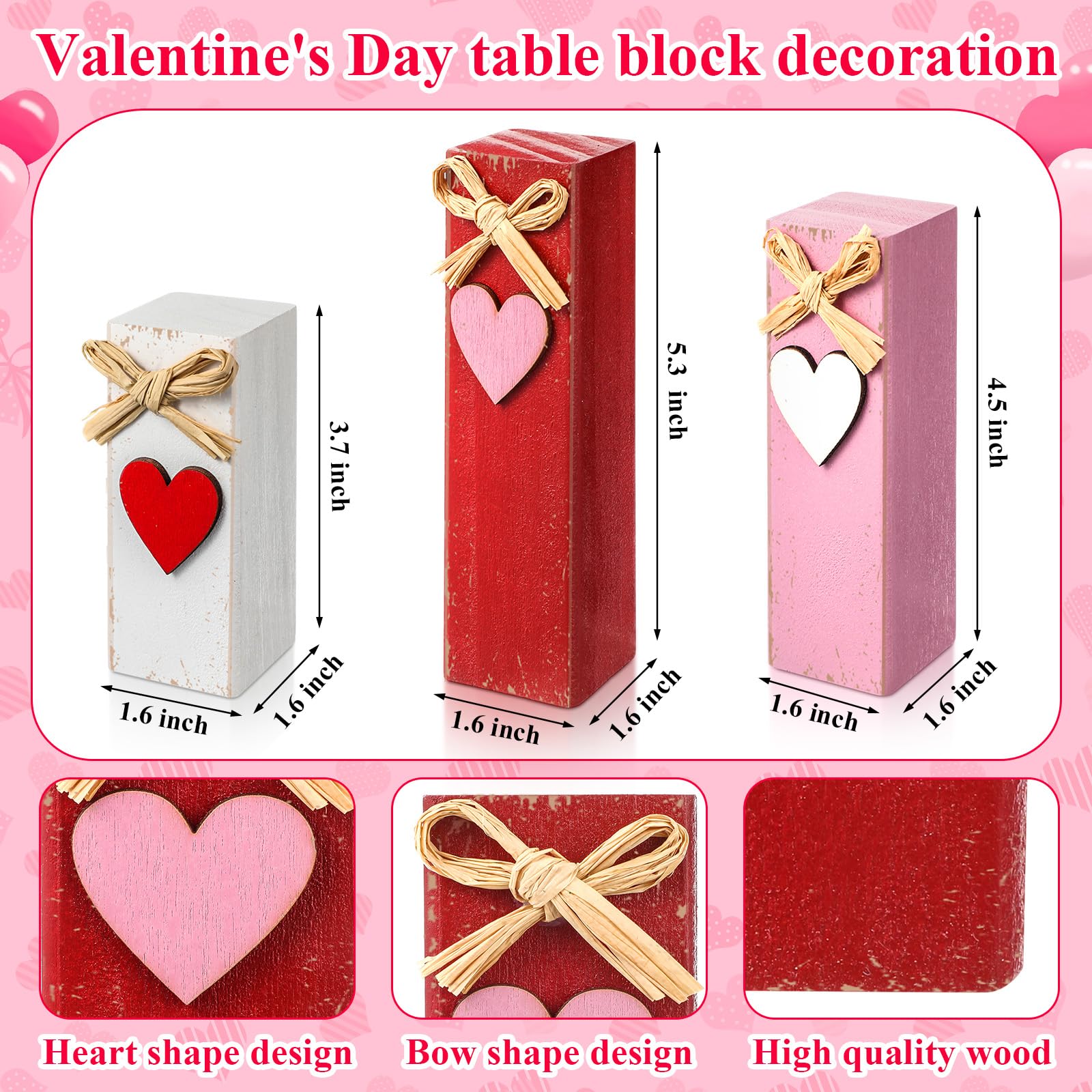 Cinnvoice 6 piezas de decoración para el día de San Valentín, árbol de mesa de 48 cm con forma de corazón de bayas artificiales con cuerda de luz, regalos de madera rústica para parejas, decoración de