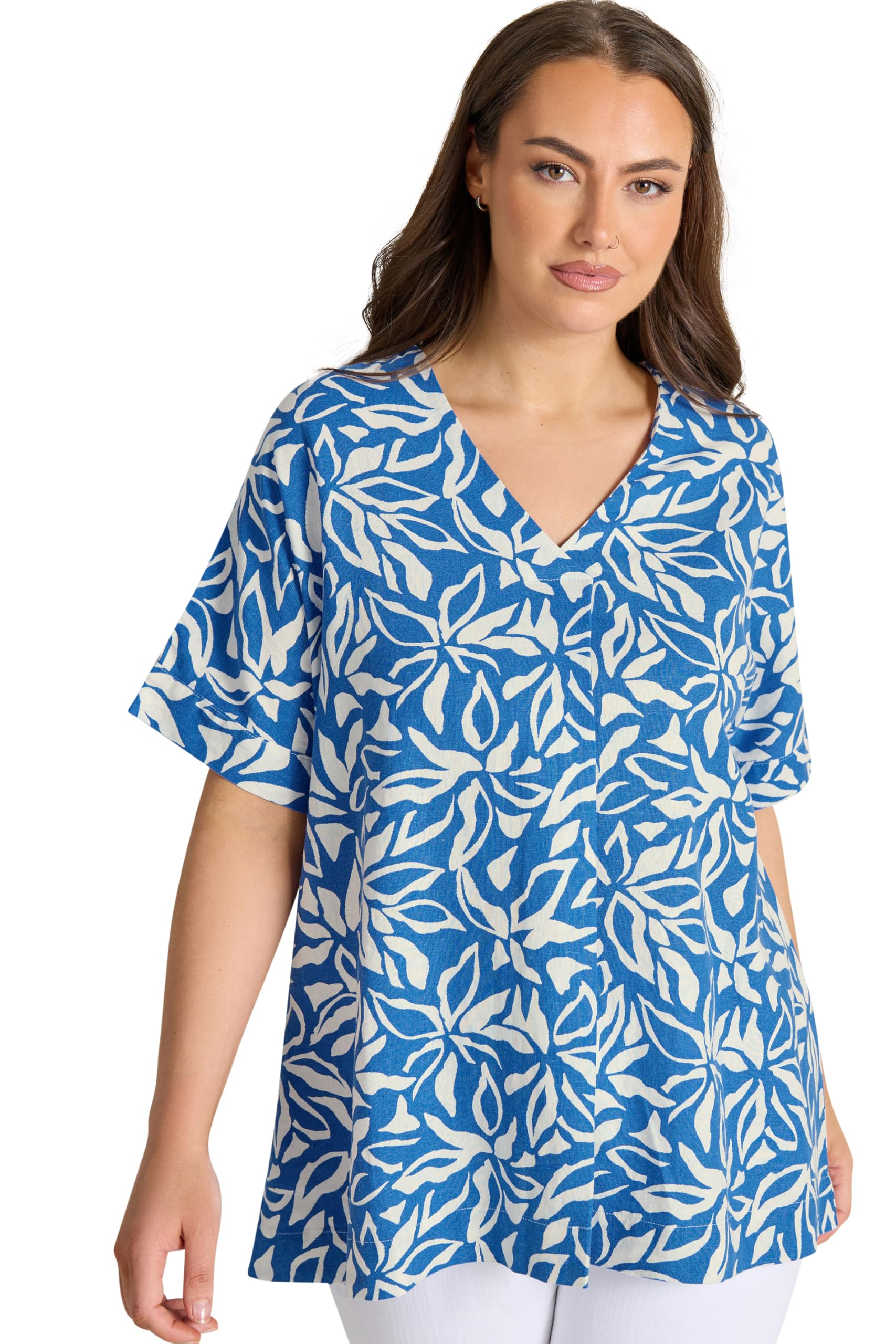 Evans Women's Linen Top - Blue - Size 22-24