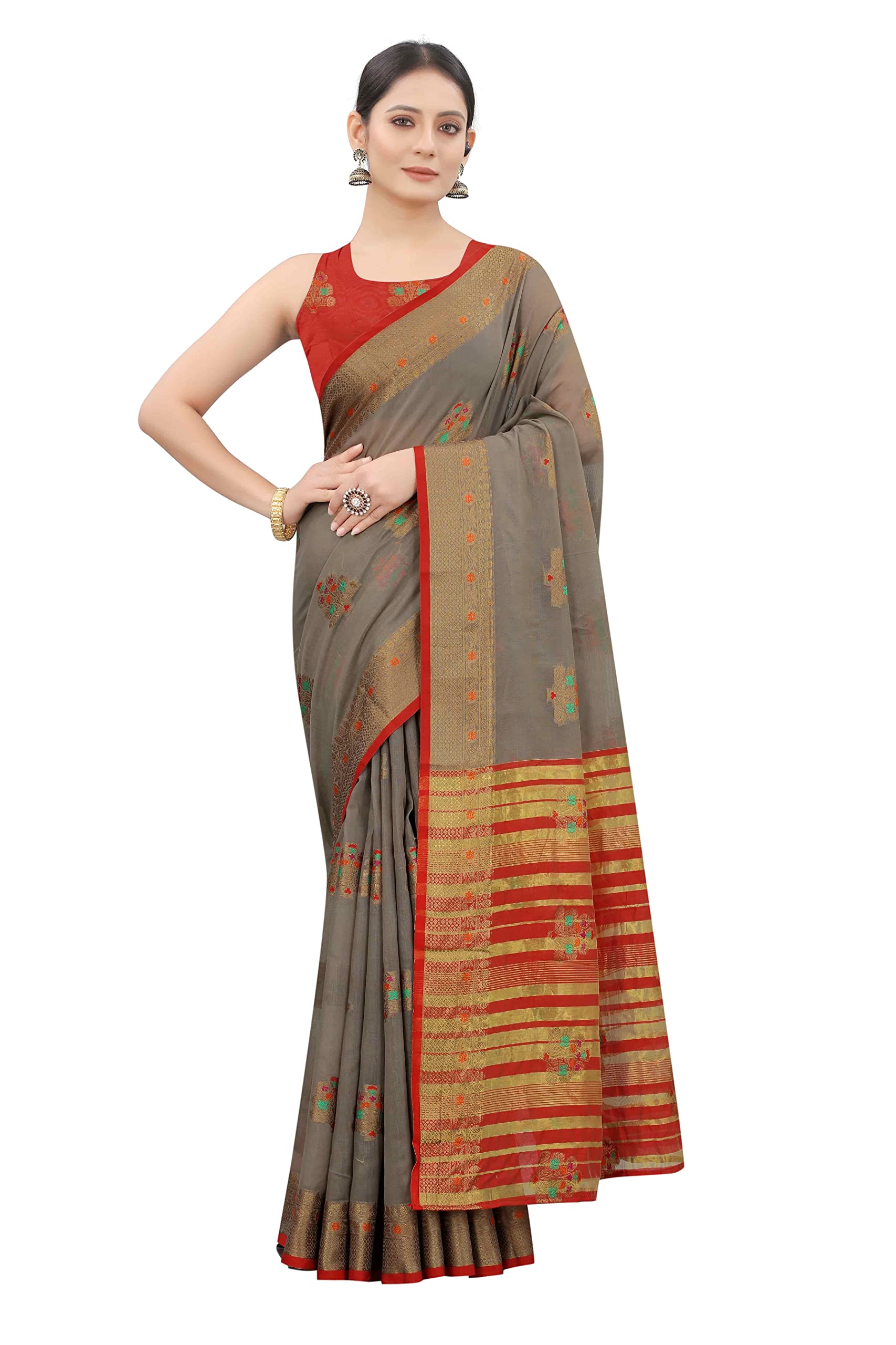 Amazon Brand - Anarva Women's Pure Cotton Woven Saree With Unstiched Blouse Piece