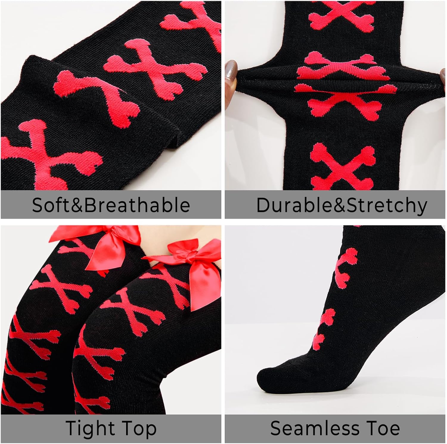 Benefeet Sox Women Thigh High Socks Cute Over Knee Socks with Bow Bones