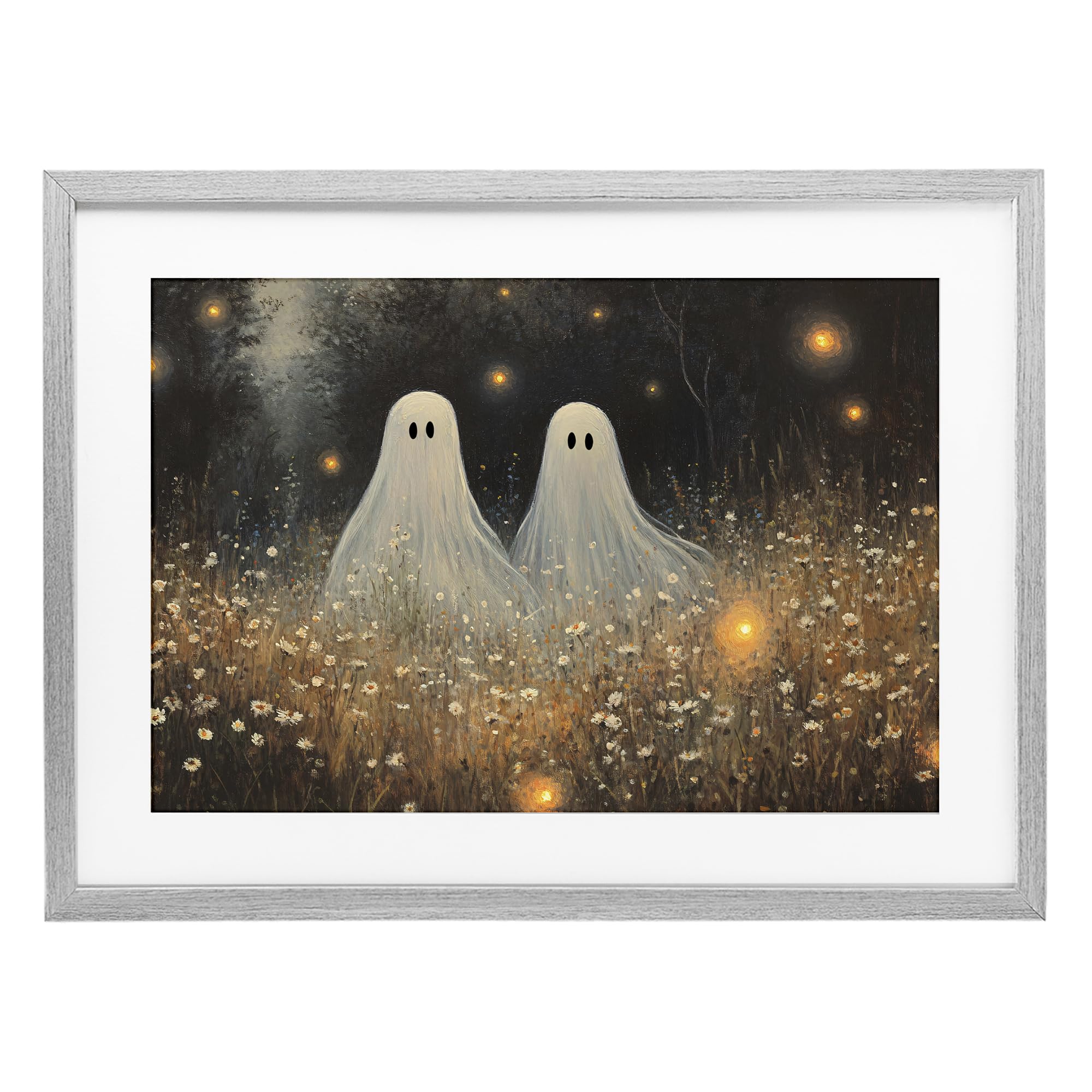 Stupell Industries 'Ethereal Ghost Twins', Framed Print Under Glass, Gray, 20 x 14 Inches, Easy to Hang and Sturdy, Made in USA, by Jacky Ngan